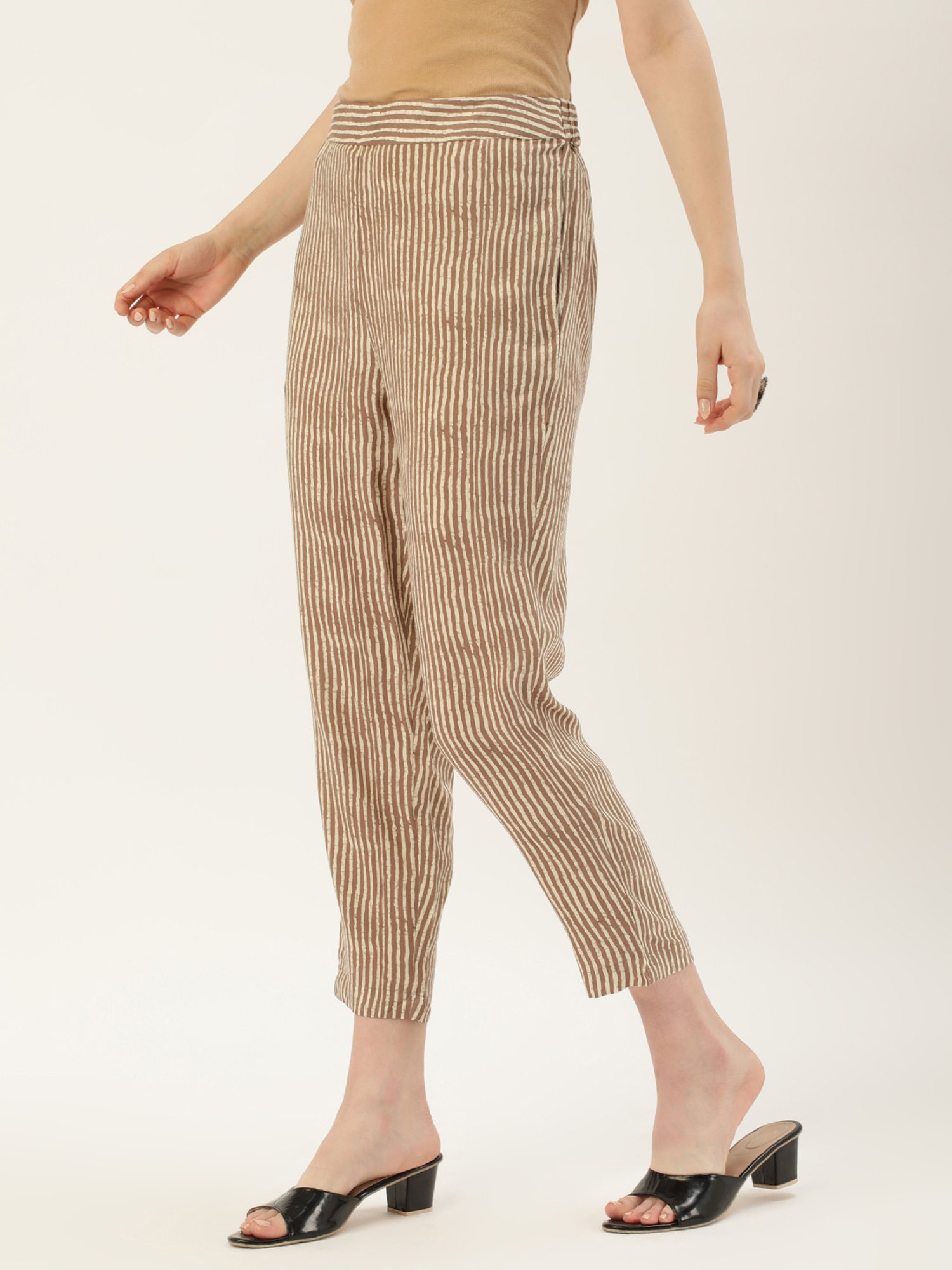 Amukti Beige Striped Pants