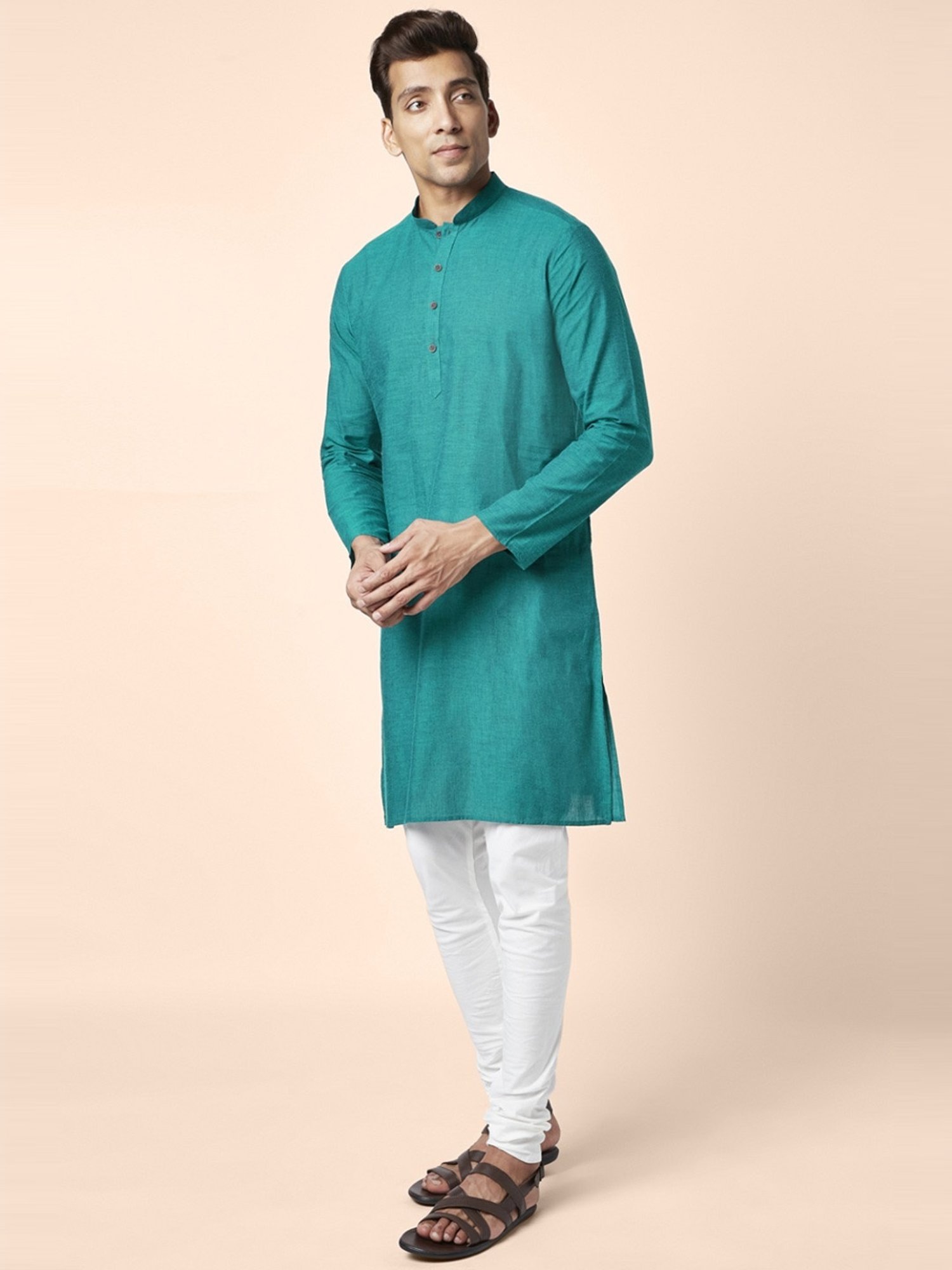 Indus Route by Pantaloons Teal Cotton Regular Fit Kurta