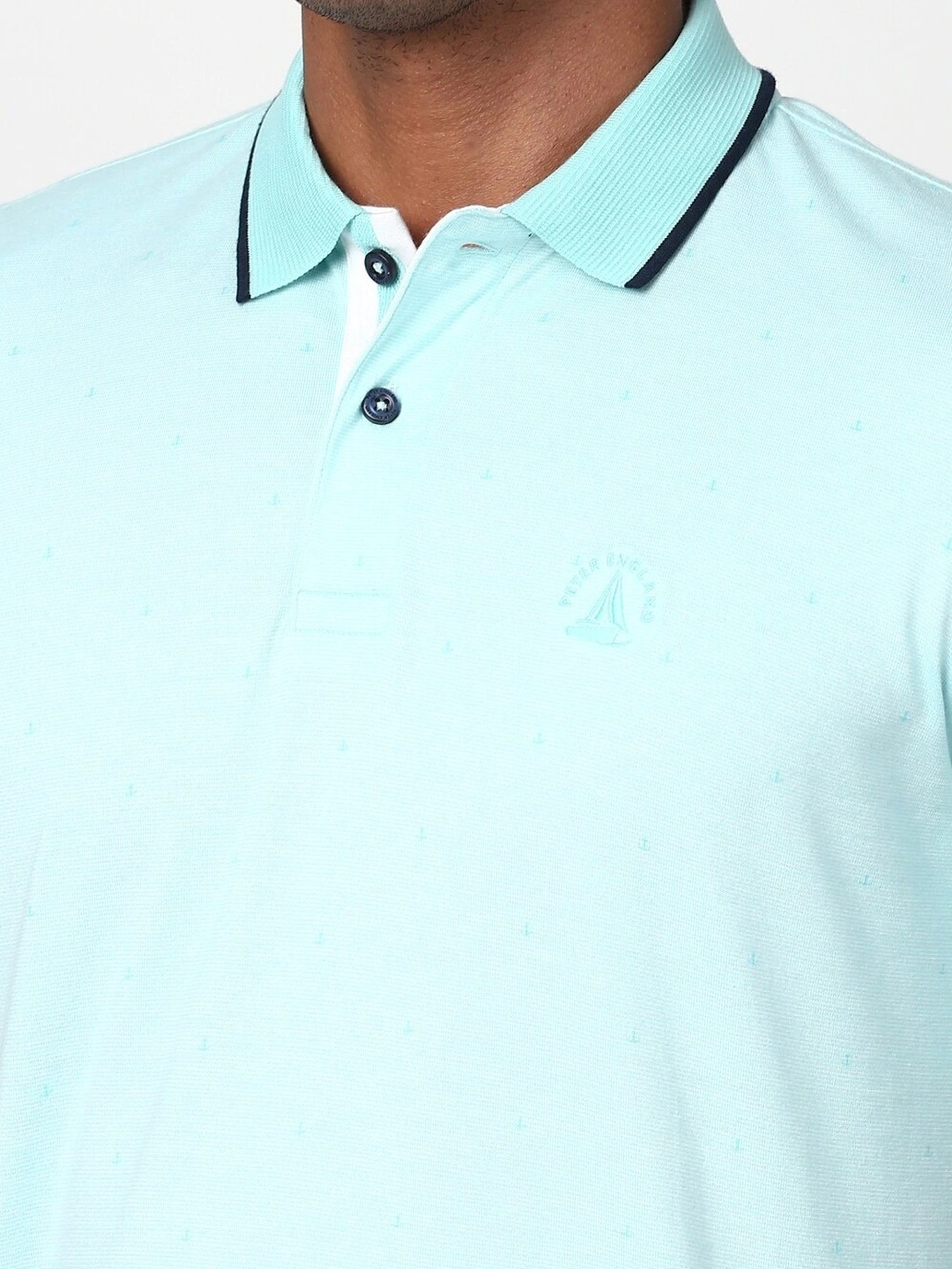 Peter England Blue Cotton Regular Fit T-Shirt