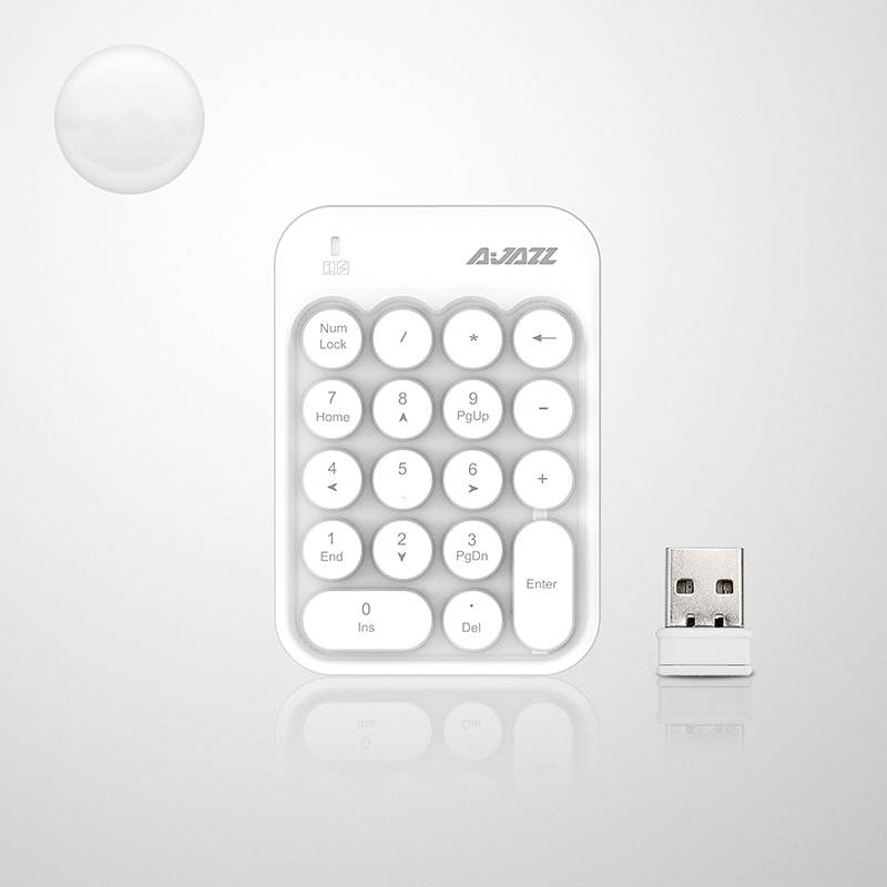 Ajazz AK18 2.4G Wireless Numeric Keypad 18-Key Retro Typewriter Round Keycap - White