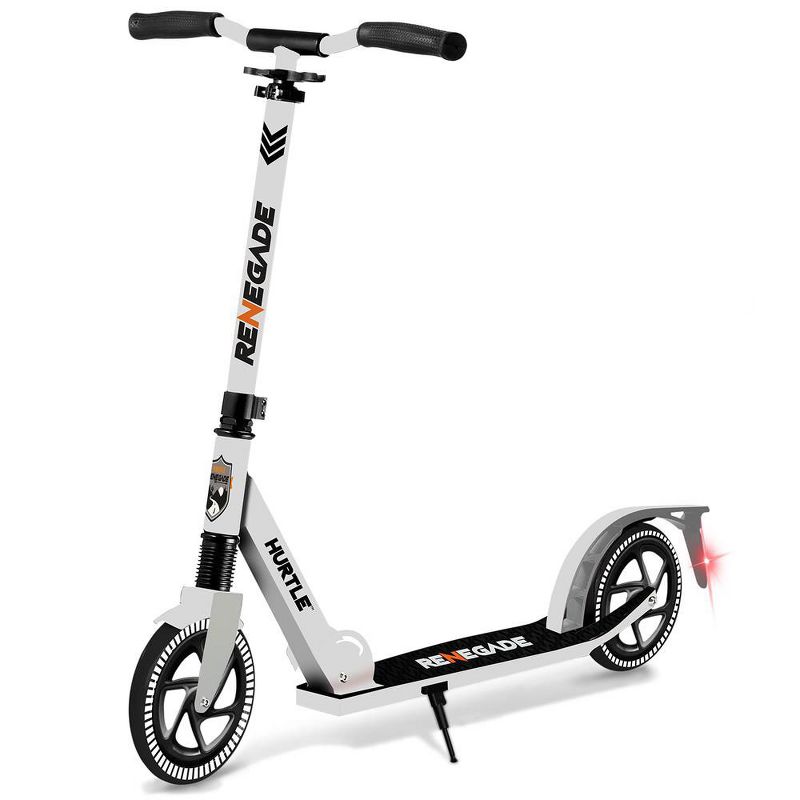 Hurtle Renegade Lightweight Foldable Teen and Adult Adjustable Ride On 2 Wheel Transportation Commuter Kick Scooter, White