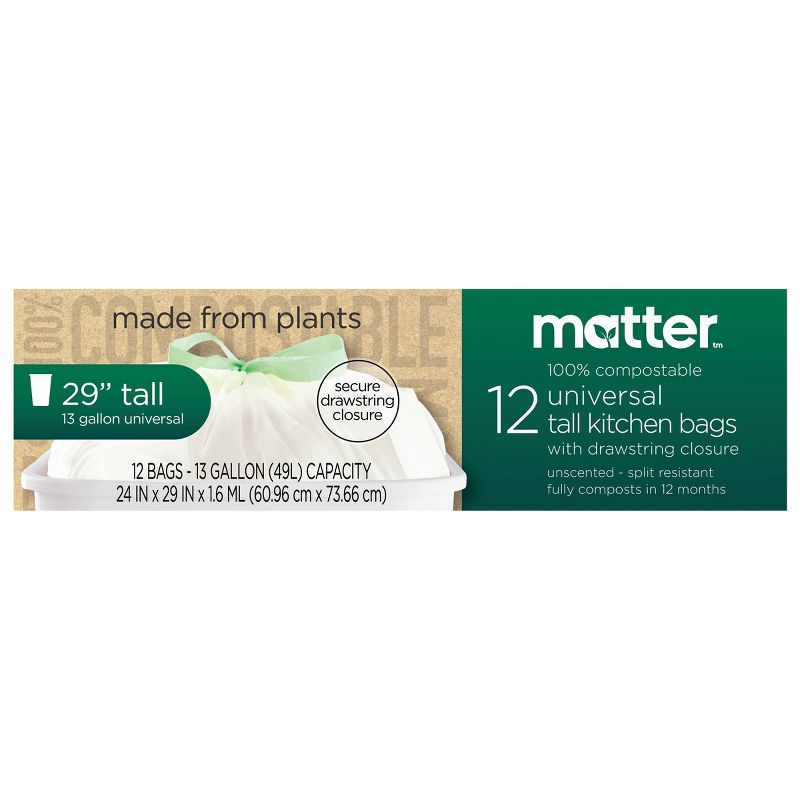 Matter 100% Compostable Universal Tall Kitchen Trash Bags - 13 Gallon/12ct