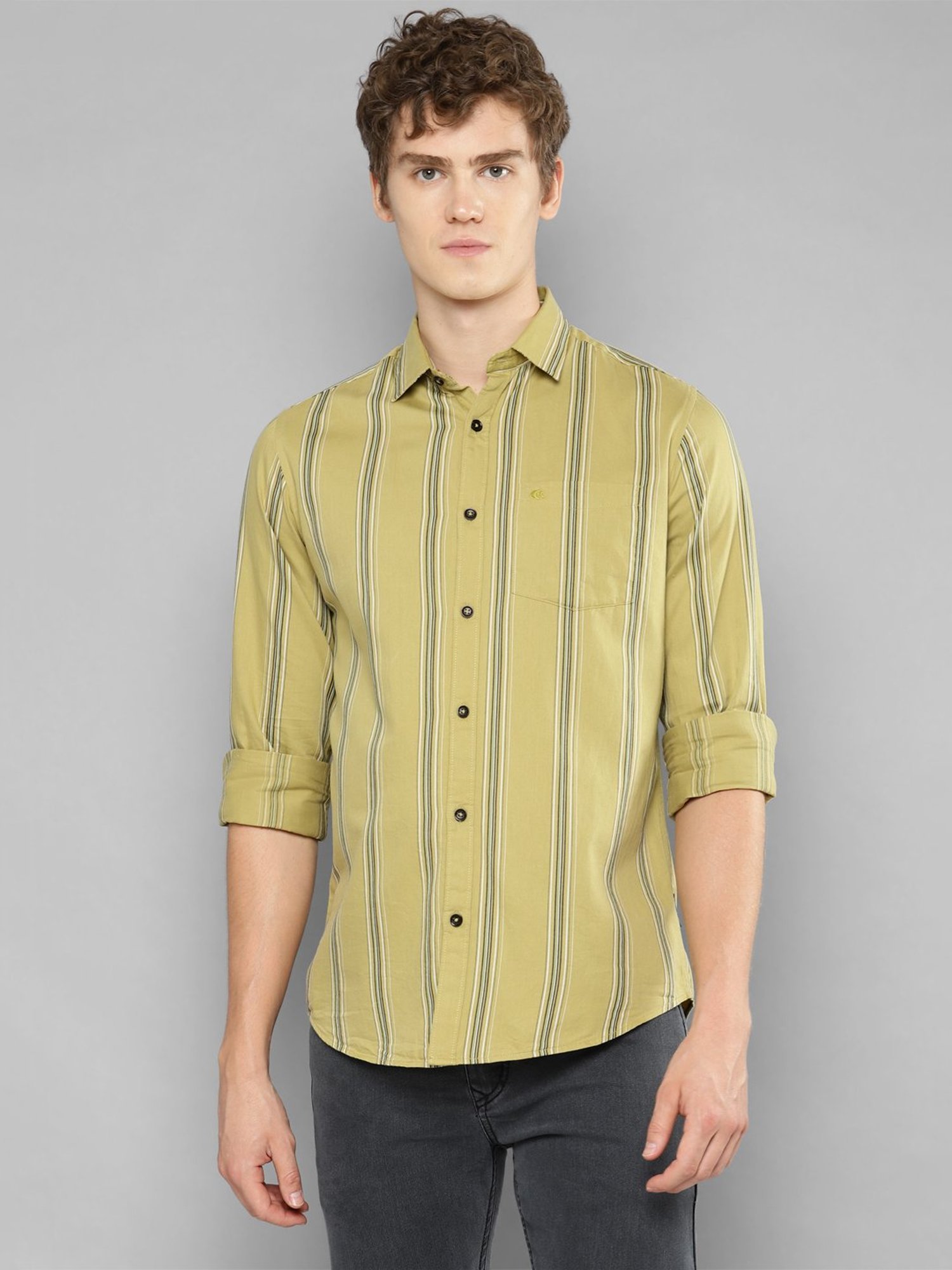 Allen cooper Green Regular Fit Striped Cotton Shirt