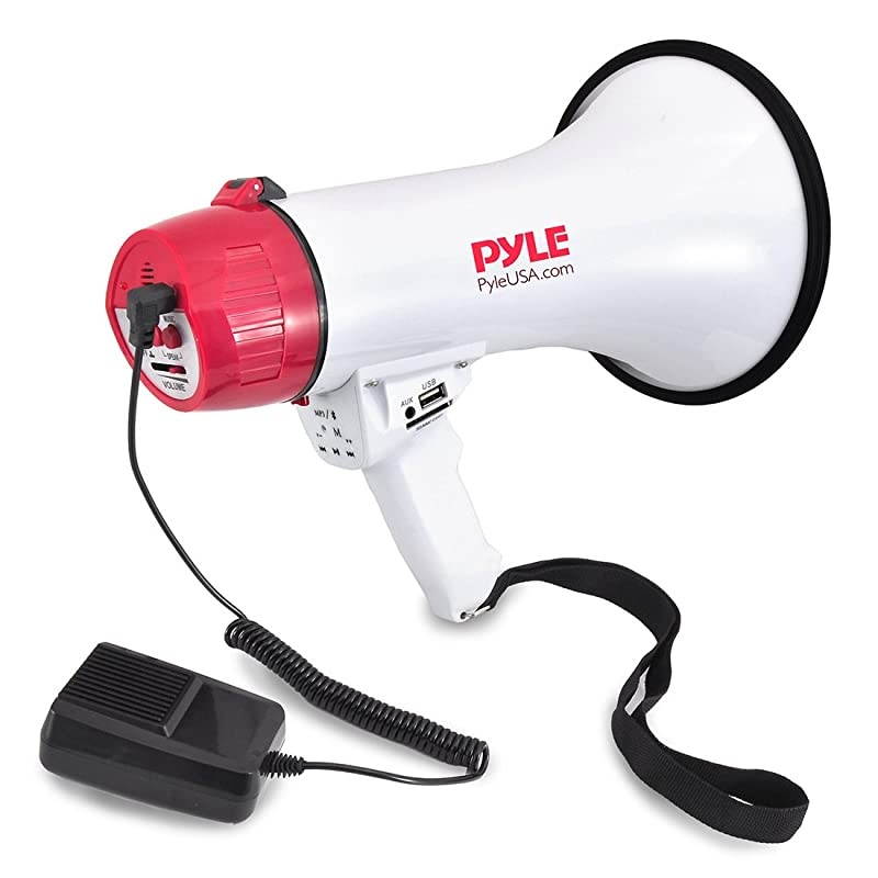 Bluetooth Bullhorn PA Megaphone iPhone Megaphone Speaker with Wired Microphone Siren Alarm Mode MP3USBSD Readers PMP42BT0 RedWhite