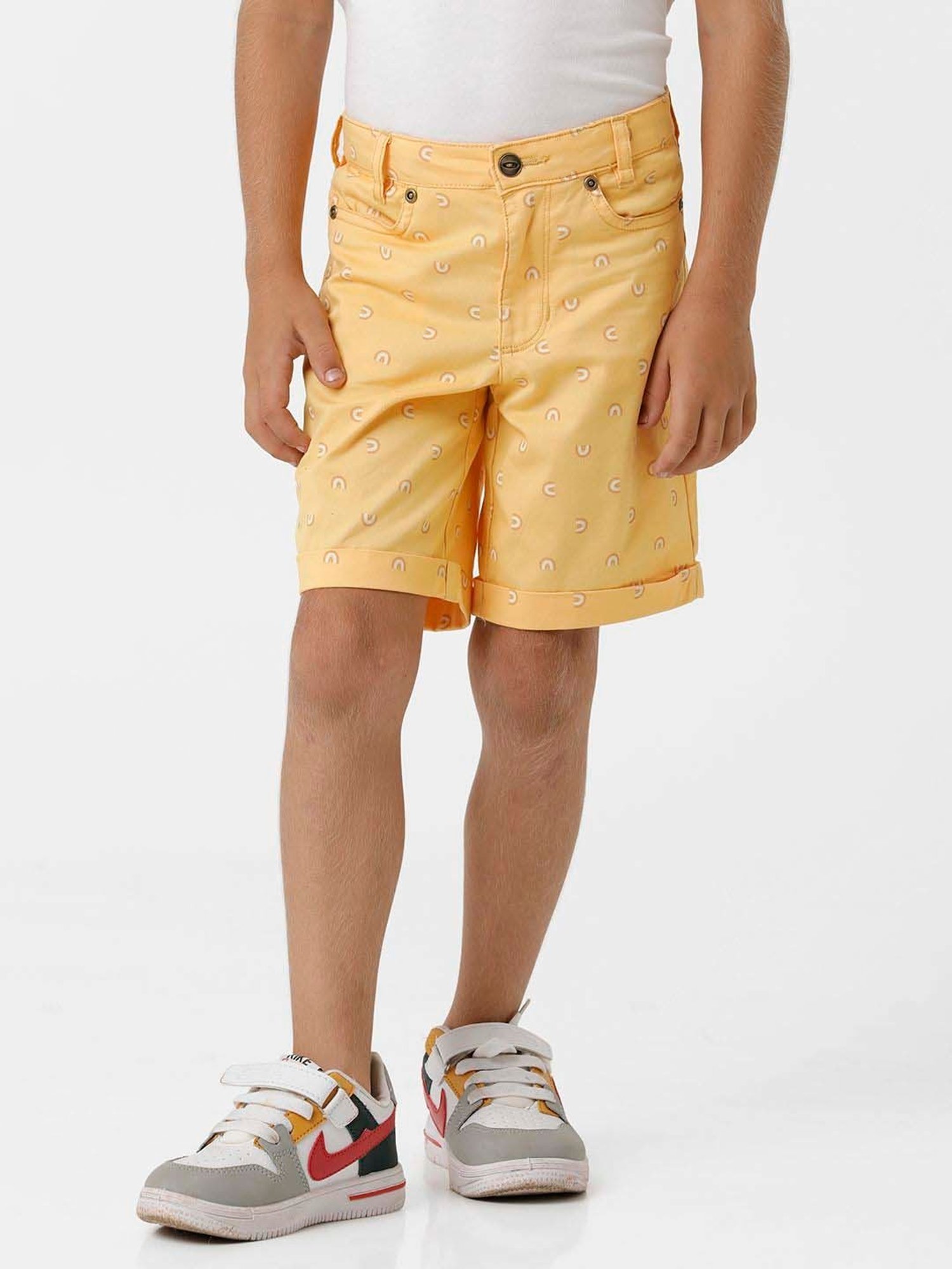 Kate & Oscar Kids Yellow Cotton Printed Shorts