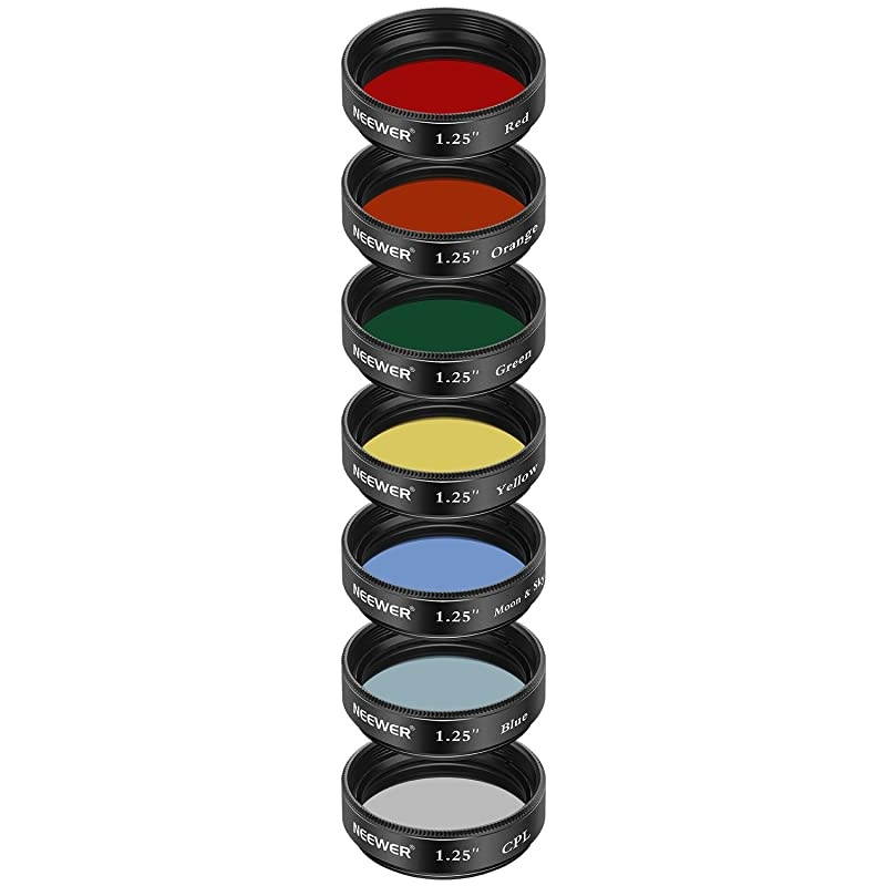 125 inches Telescope Moon Filter CPL Filter 5 Color Filters SetRed Orange Yellow Green Blue Eyepieces Filters for Enhancing Definition and Resolution in Lunar Planetary Observation
