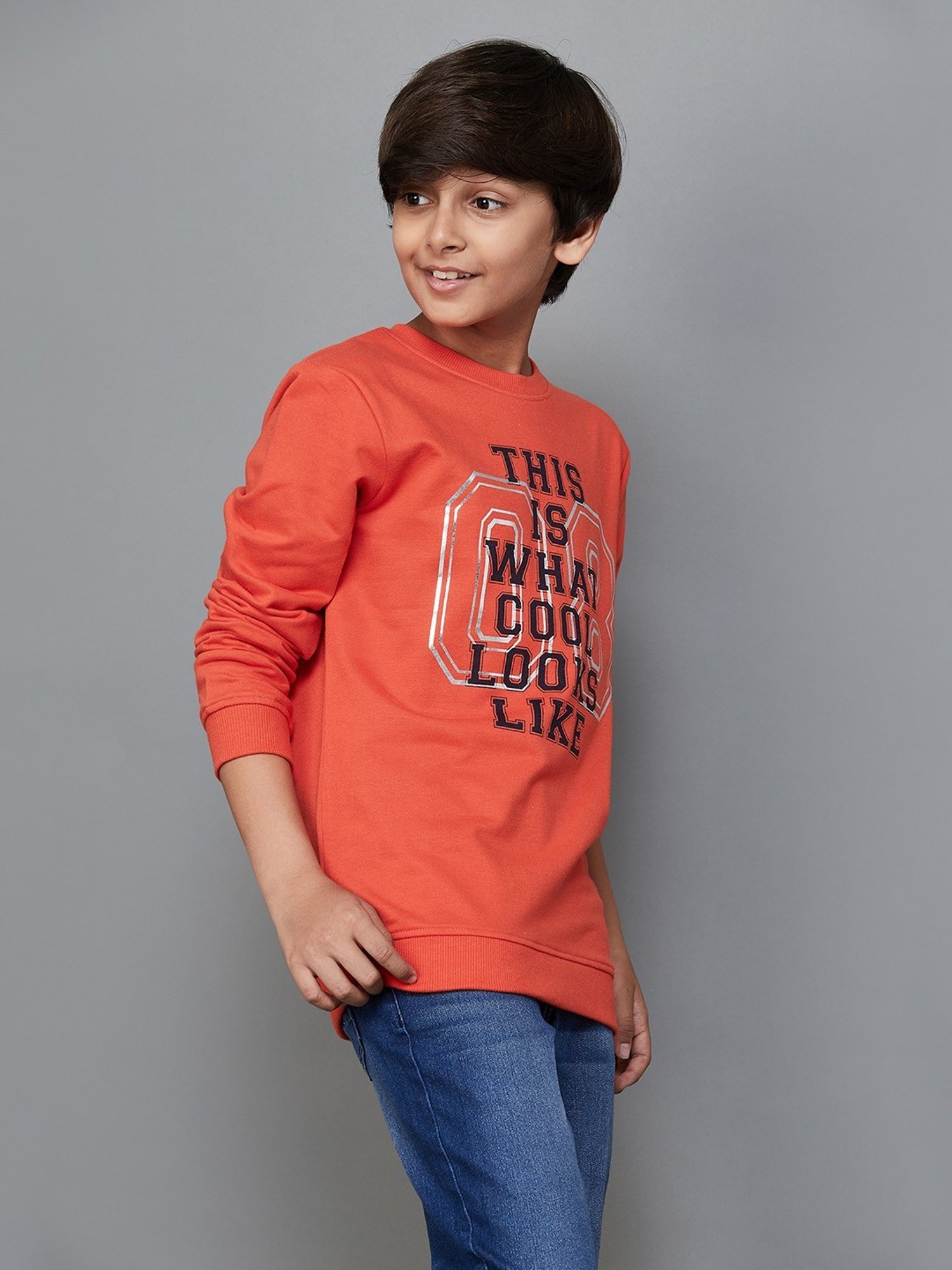 Fame Forever by Lifestyle Kids Orange Cotton Printed Full Sleeves Sweatshirt
