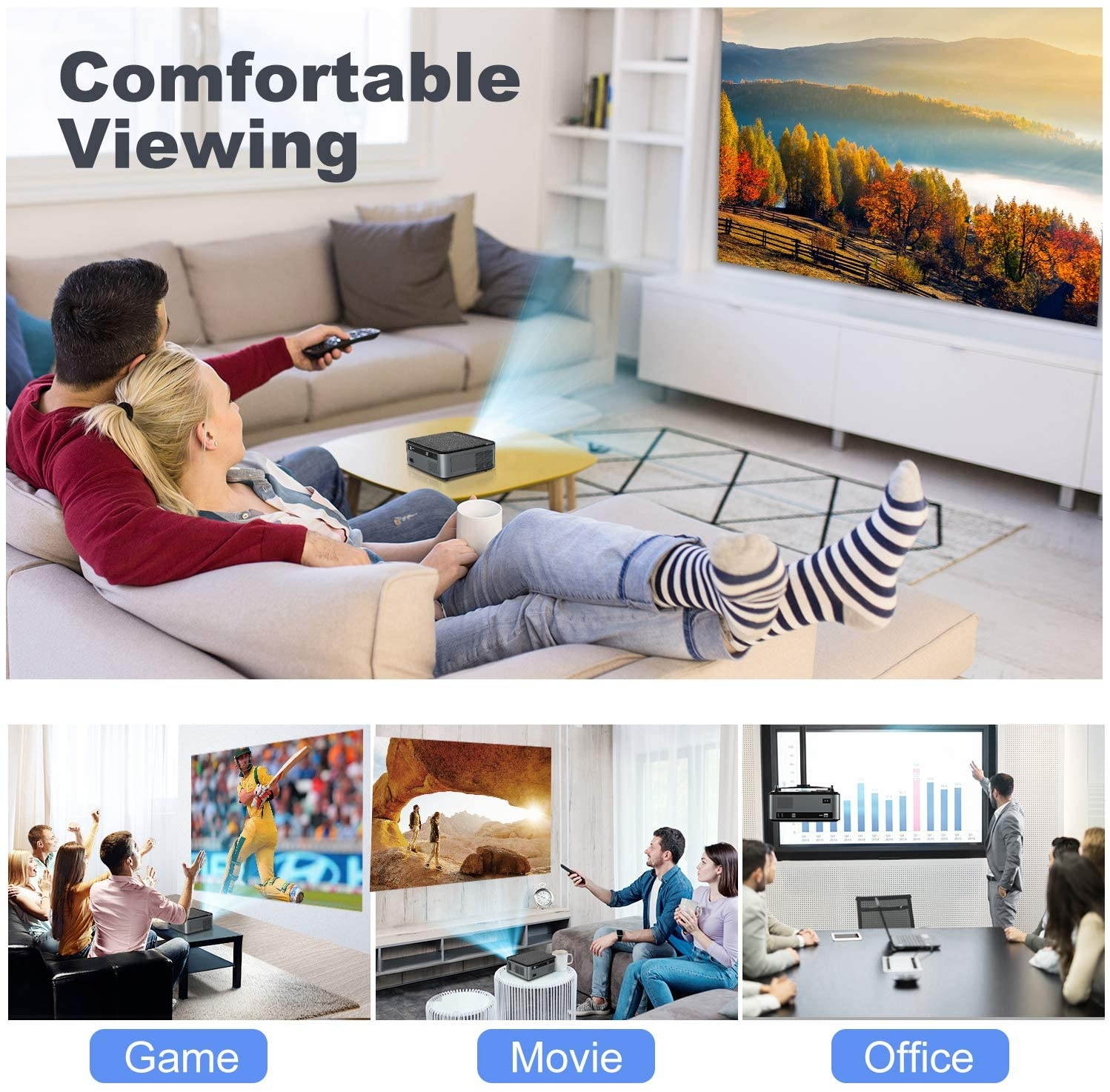 TOPTRO X1 WiFi Bluetooth Projector with Carrying Case, 8500L Full HD Wireless Portable Projector Native 1920x1080P, Support 4D Keystone/Zoom/4K, Home Theater Projector Compatible with Phone PC PS4 PPT