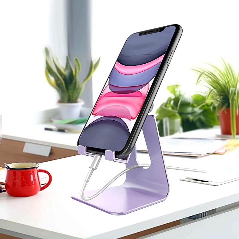 Adjustable Cell Phone Stand,  Phone Stand, Cradle, Dock, Holder, Aluminum Desktop Stand Compatible with Phone Xs Max Xr 8 7 6 6s Plus SE Charging, Accessories Desk,All Mobile Phones-Purple