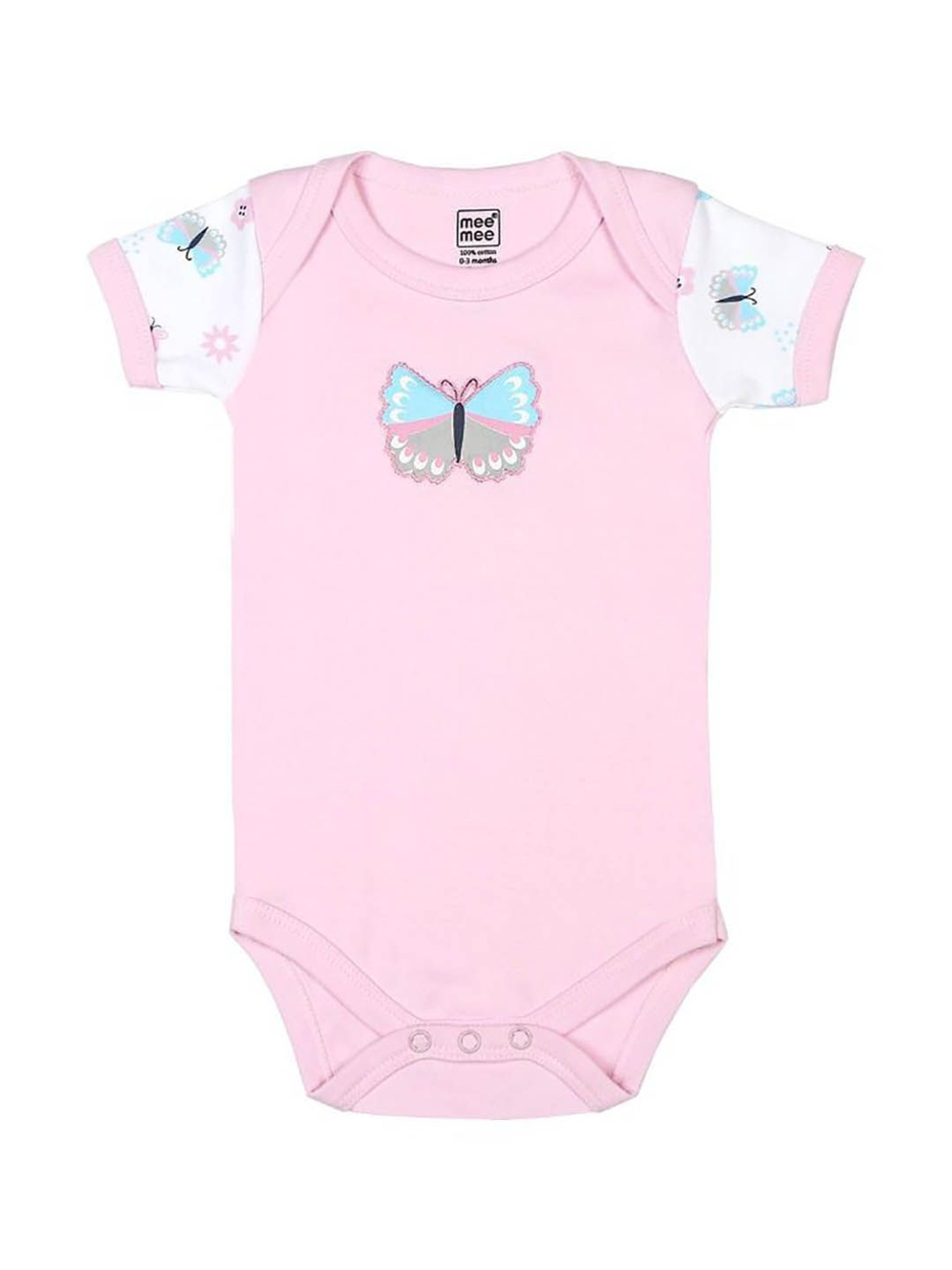 Mee Mee Kids Pink & White Printed Full Sleeves Romper, Bodysuit, Cap, Mittens with Bib