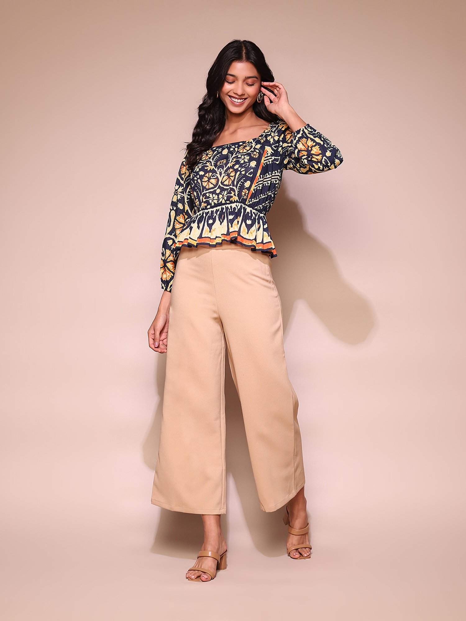 Label Ritu Kumar Navy Printed Peplum Top