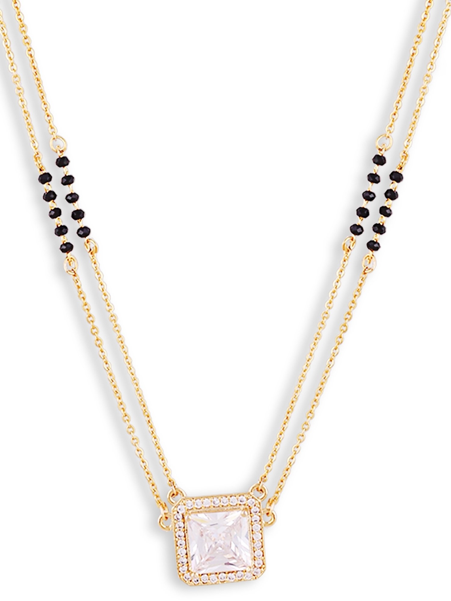 Abdesigns Gold-Plated Black Beaded American Diamond Mangalsutra