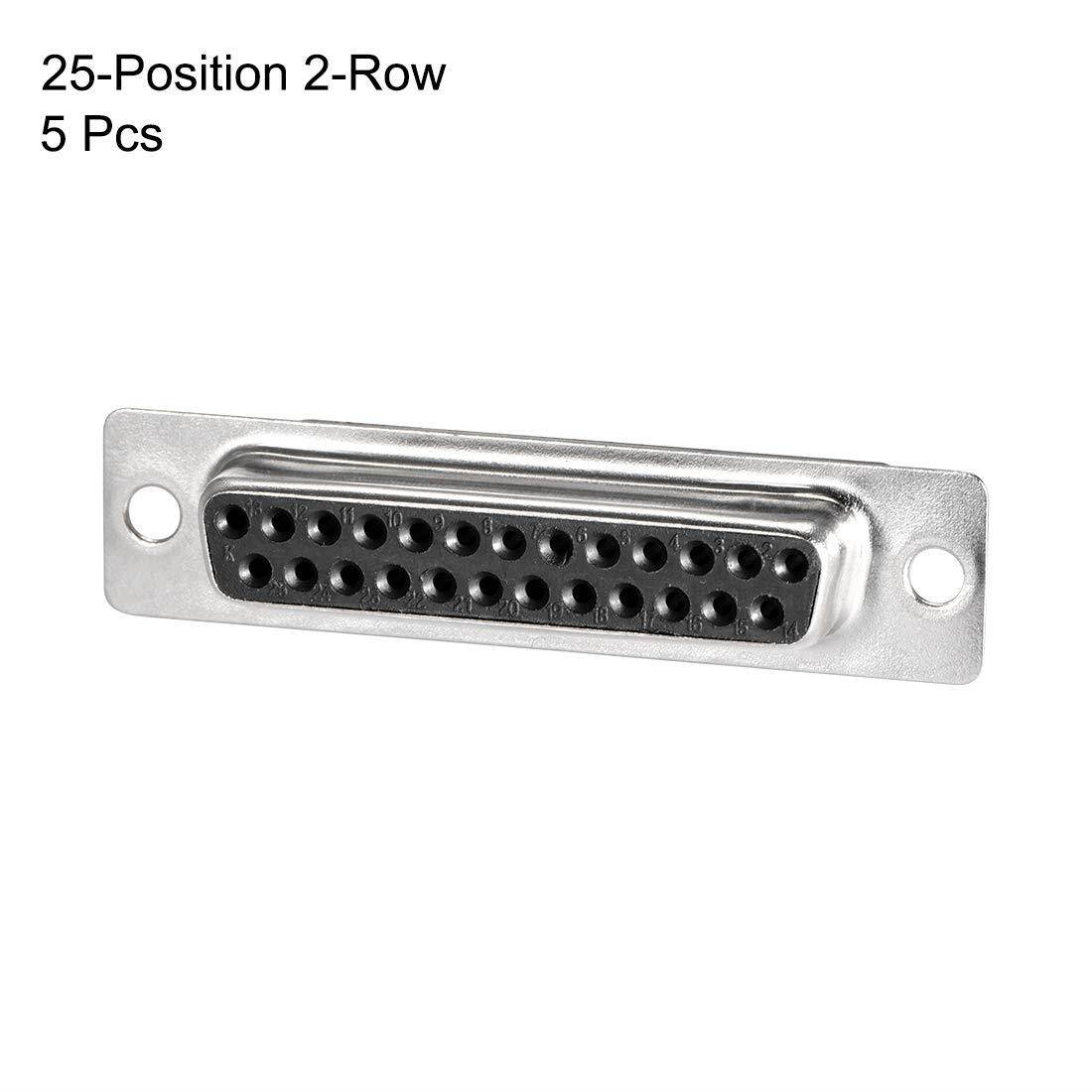 uxcell D-sub Connector Female Socket 25-Position 2-Row Crimp Style Port Terminal Breakout for Mechanical Equipment Black Pack of 5
