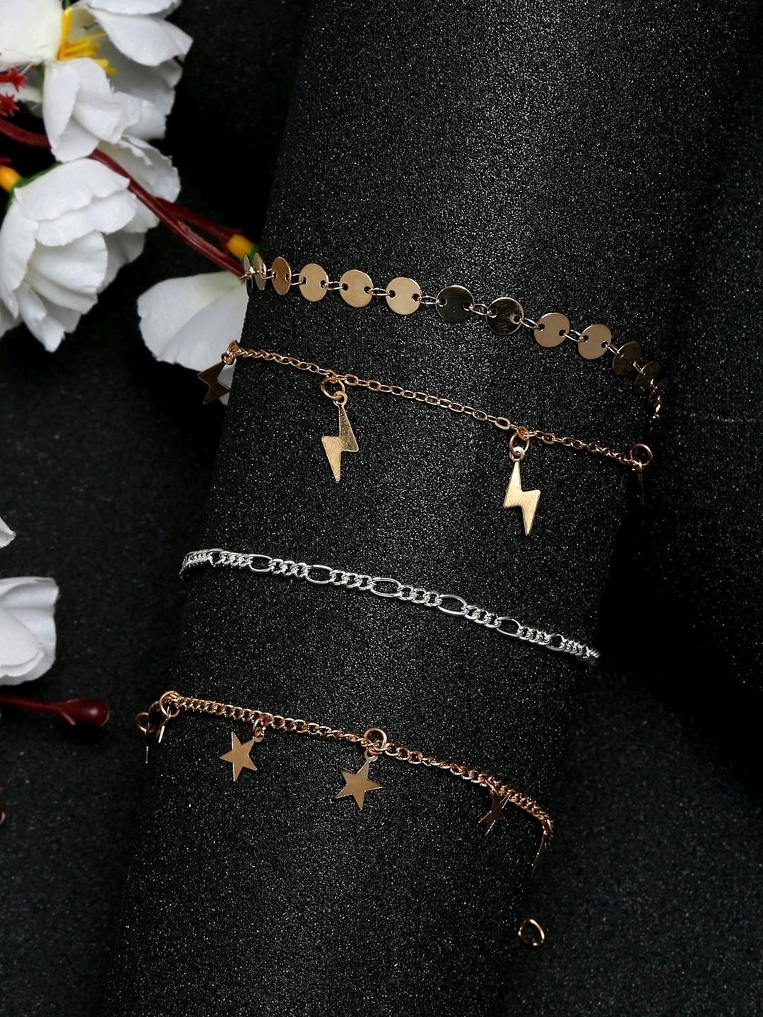 YouBella Jewellery Gold-Plated Flexible fit Bracelet - Set of 4