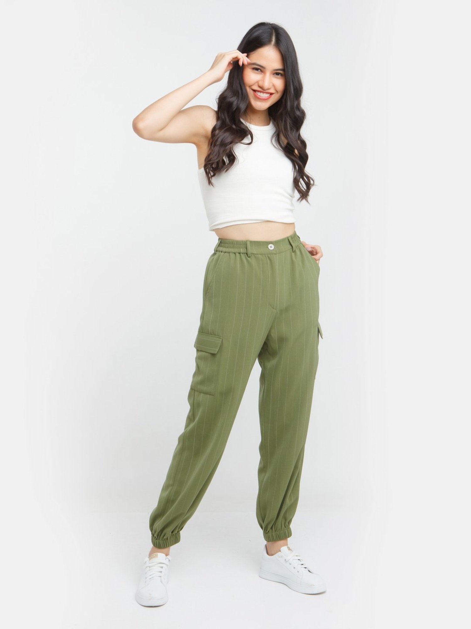 Zink London Green Striped Joggers