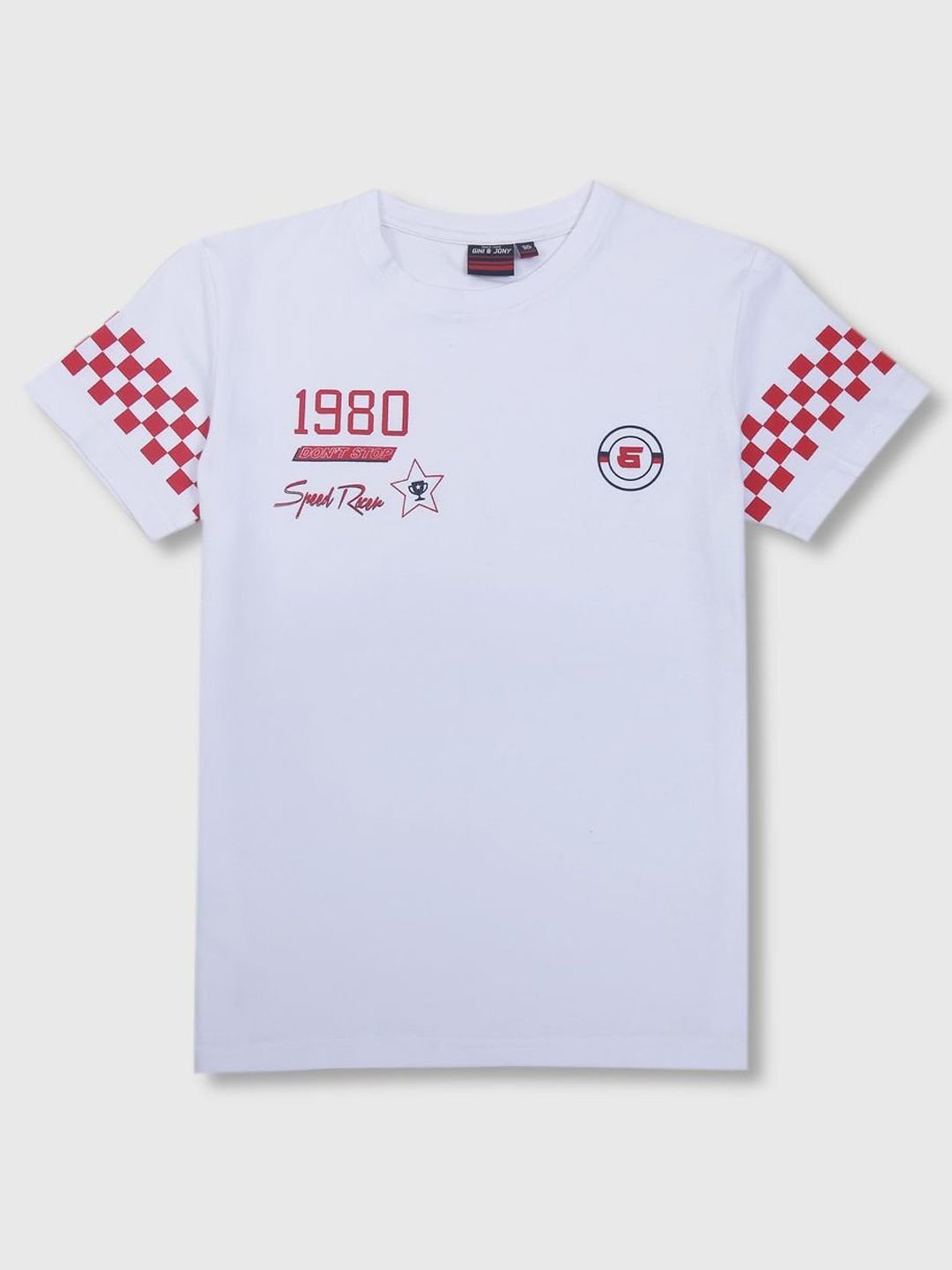 Gini & Jony Boys White & Red Printed T-Shirt