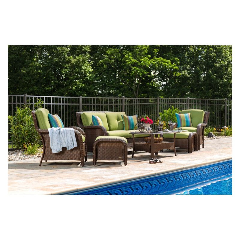 La-Z-Boy Outdoor Sawyer 6pc Wicker Outdoor Seating Set with Sunbrella Spectrum Cilantro Cushion