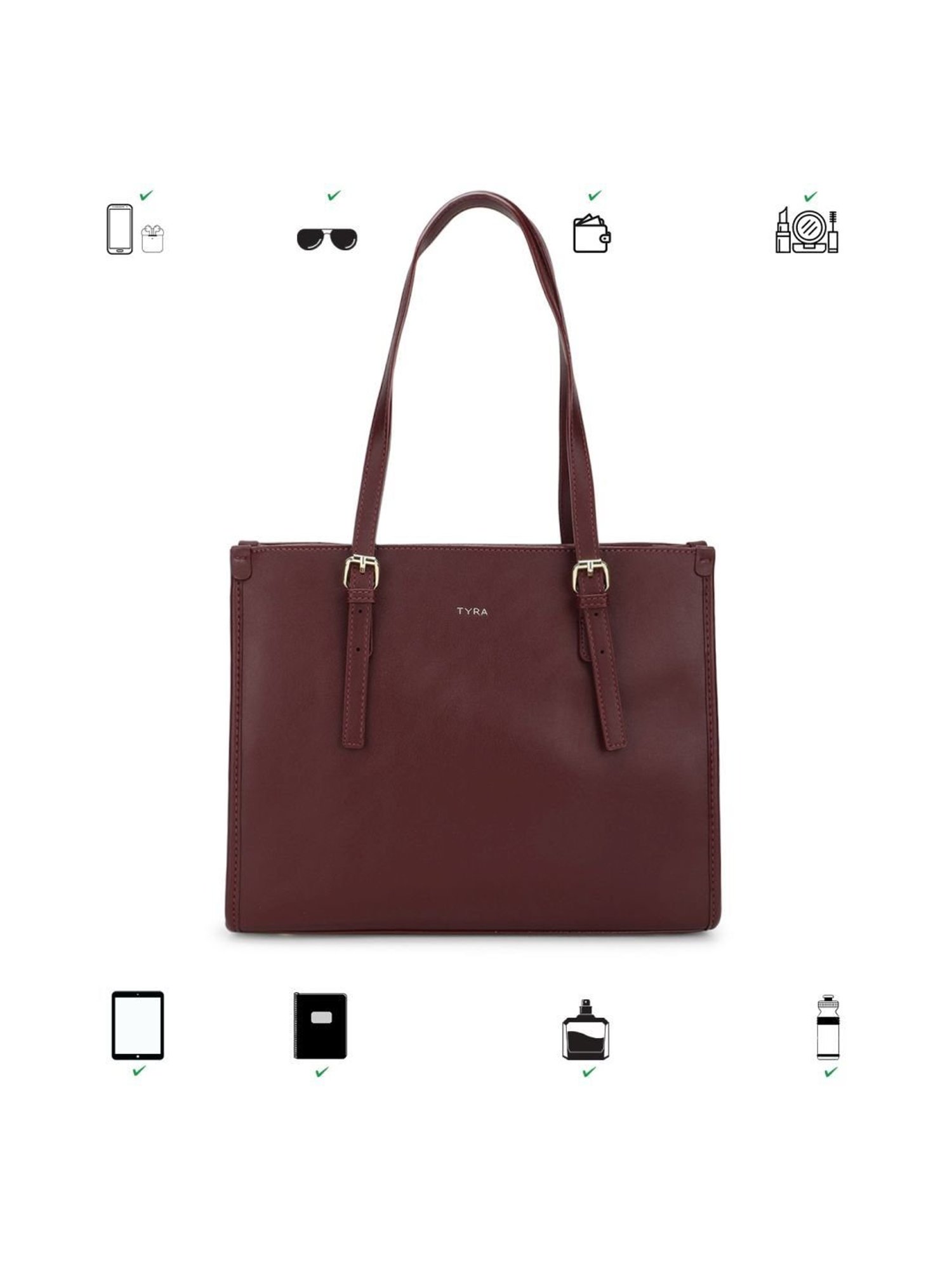 Tyra Hazel Wine Solid Faux Leather Tote Handbag