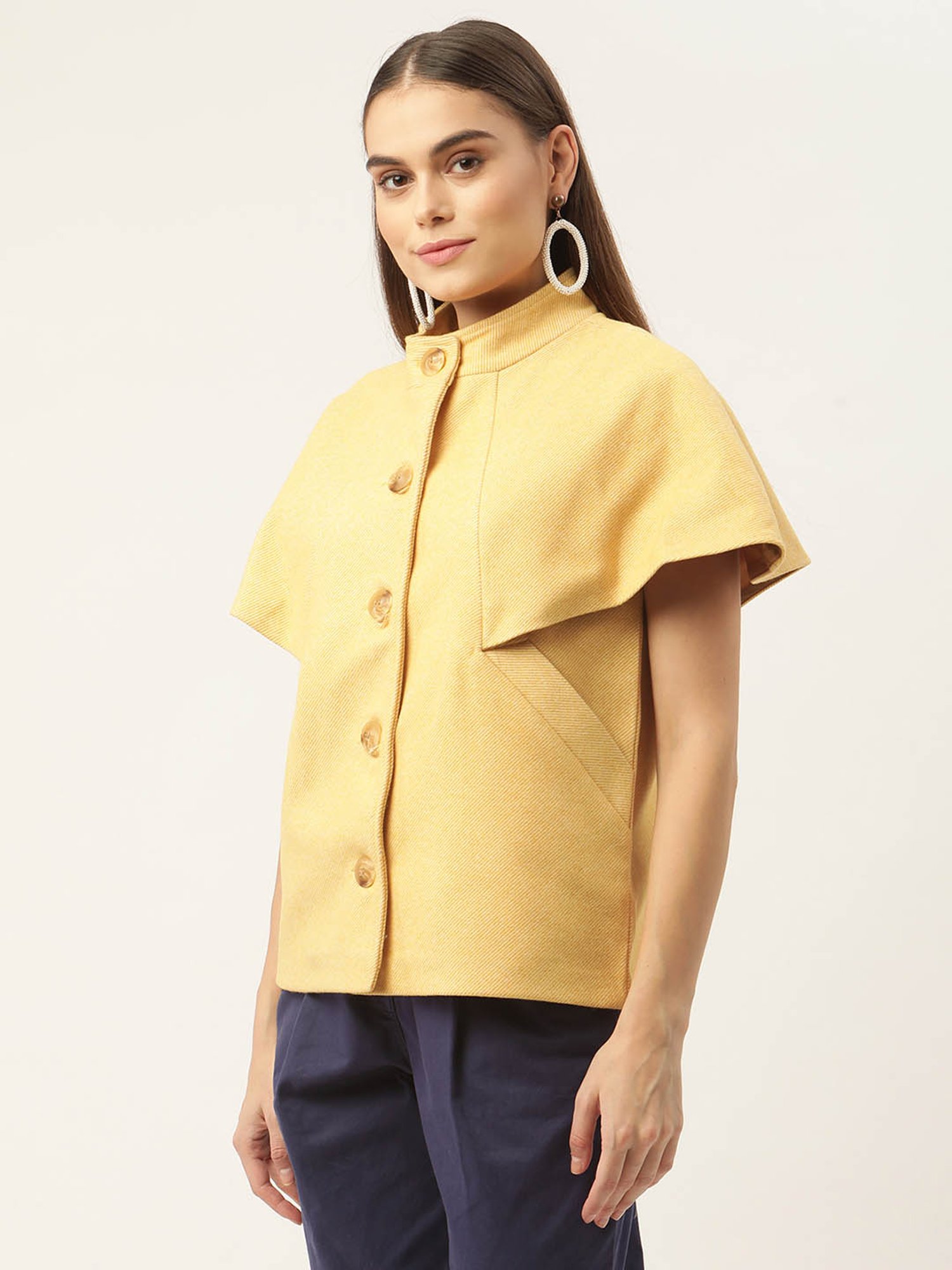 Rooted Yellow Half Sleeves Coat