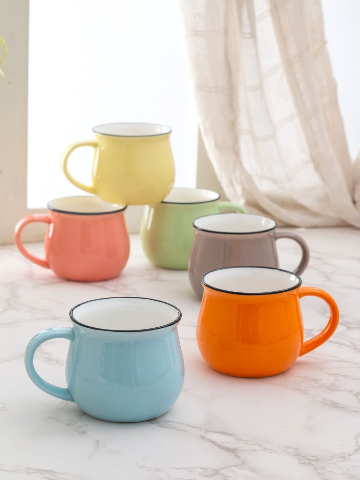 JCPL Multicolor Ceramic Milk & Coffee Mug (0.22L) - Set of 6