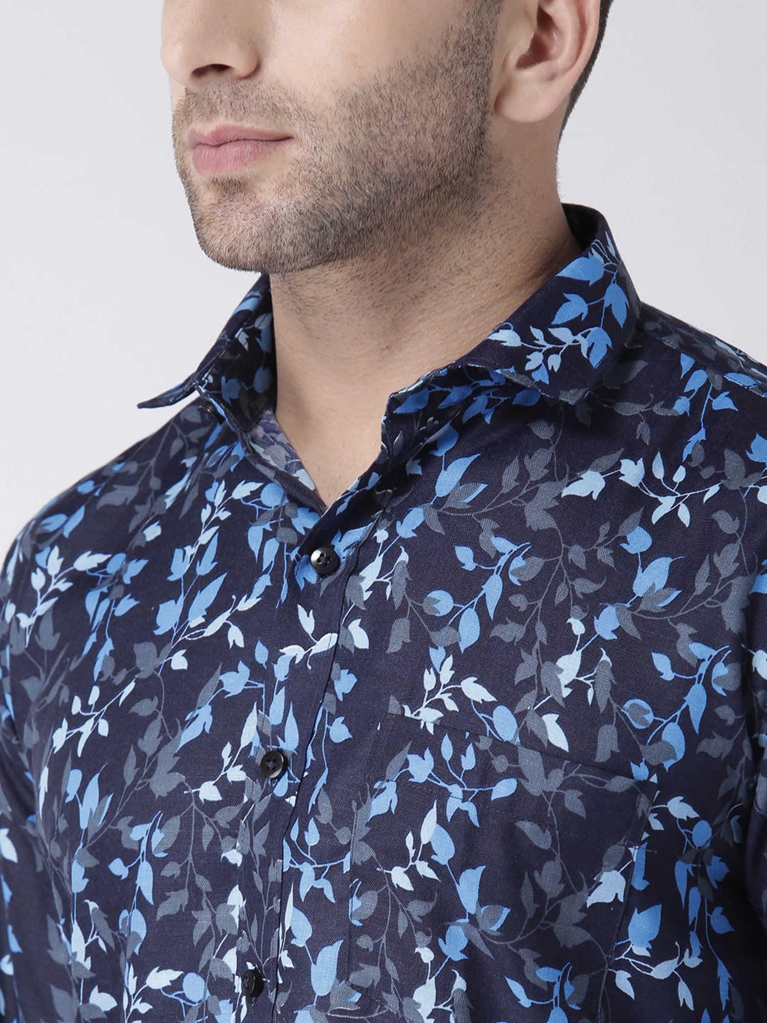 Hangup Plus Dark Navy Slim Fit Printed Shirt