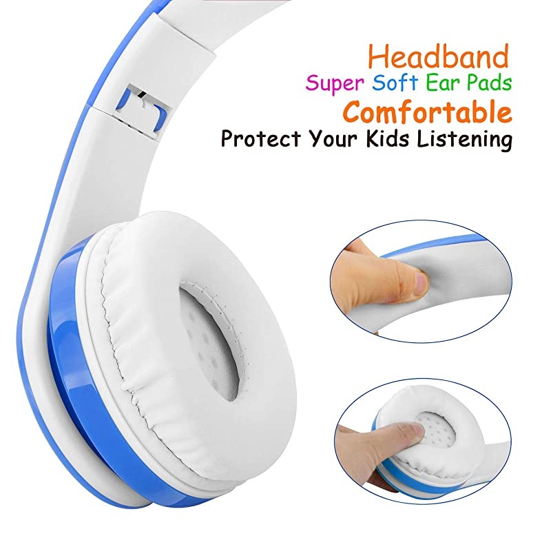 Headphones Bluetooth Wireless 85db Volume Limited Childrens Headset, up to 6-8 Hours Play, Stereo Sound, SD Card Slot, Over-Ear and Build-in Mic Wireless/Wired Headphones for Boys Girls(Blue)