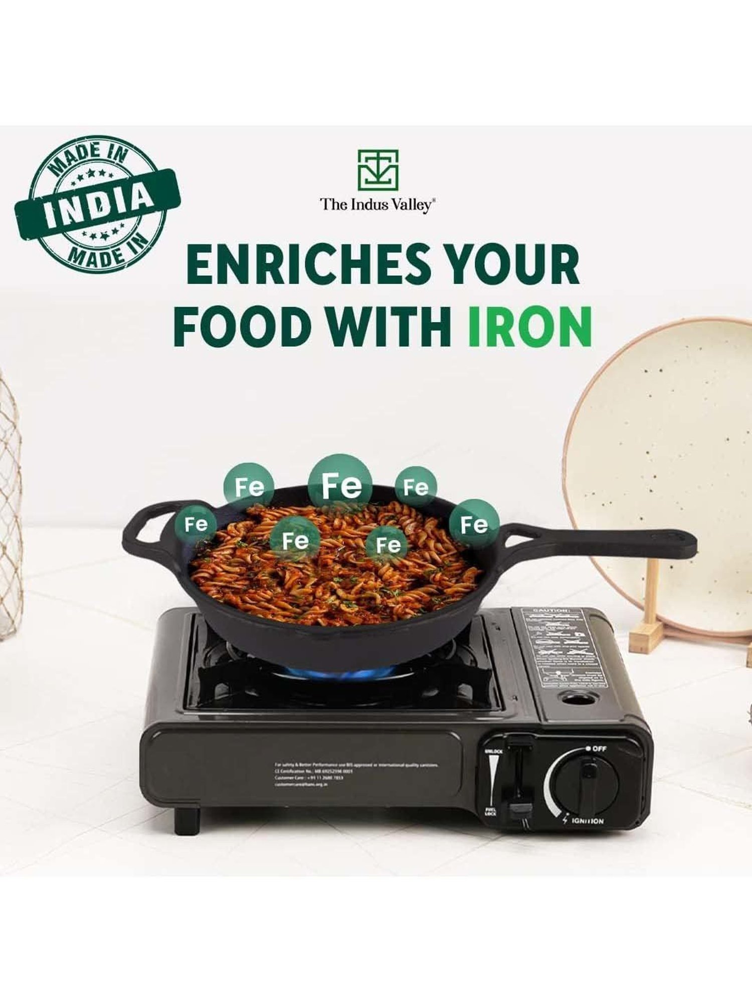 The Indus Valley Black Cast Iron 21.08 cm Deep Frying Skillet With Long Handle & Glass Lid (0.86 L)