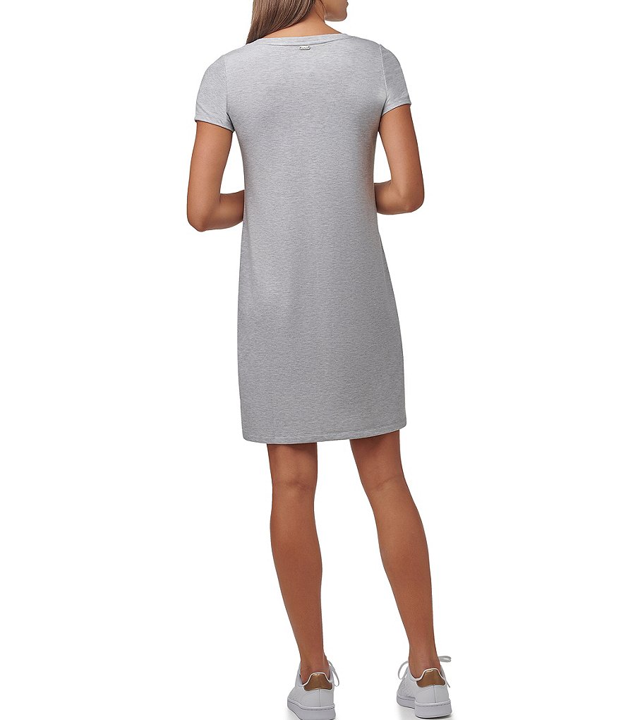 Marc New York Heathered French Terry Short Sleeve V-Neck T-Shirt Dress