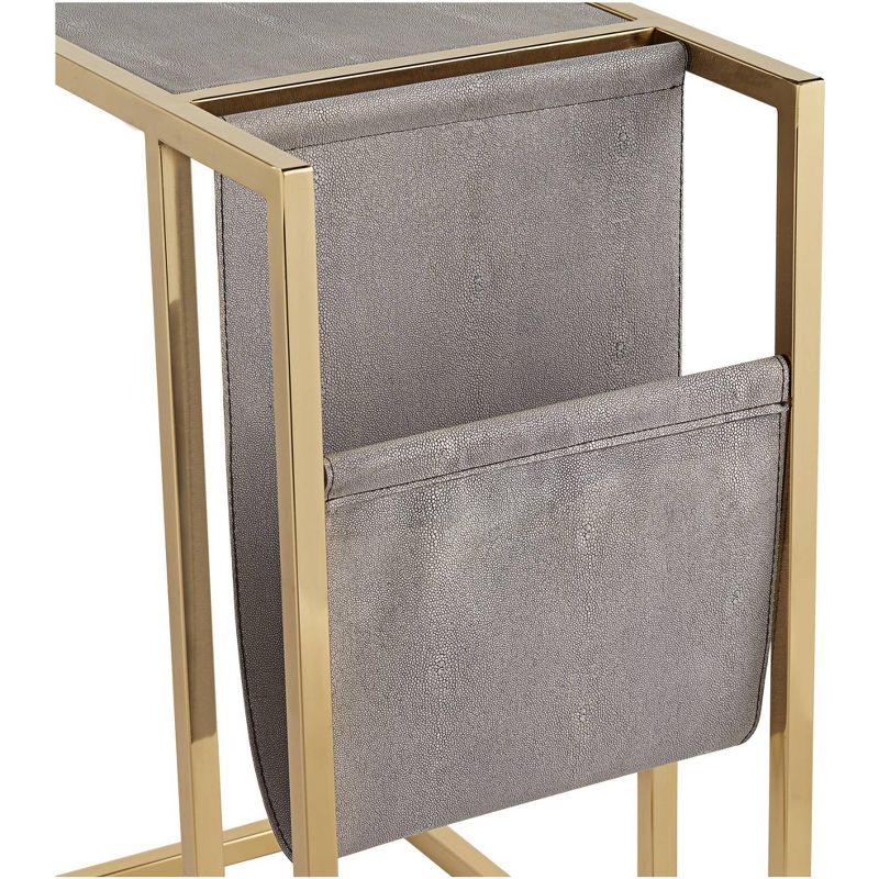 55 Downing Street Kingsroad 19" Wide Gold and Gray Accent Table with Magazine Holder