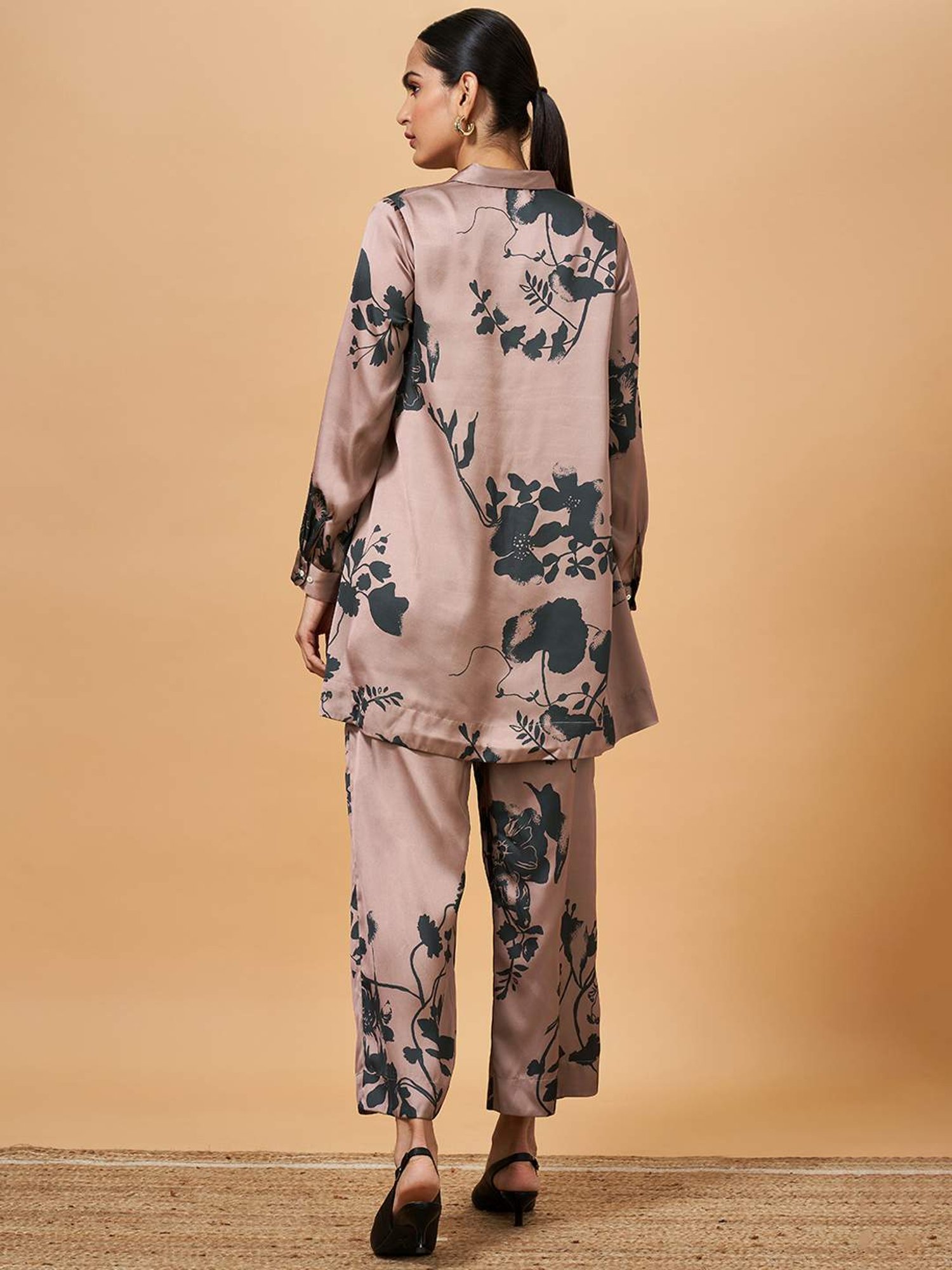 Marigold Lane Brown Floral Print Shirt Pant Set