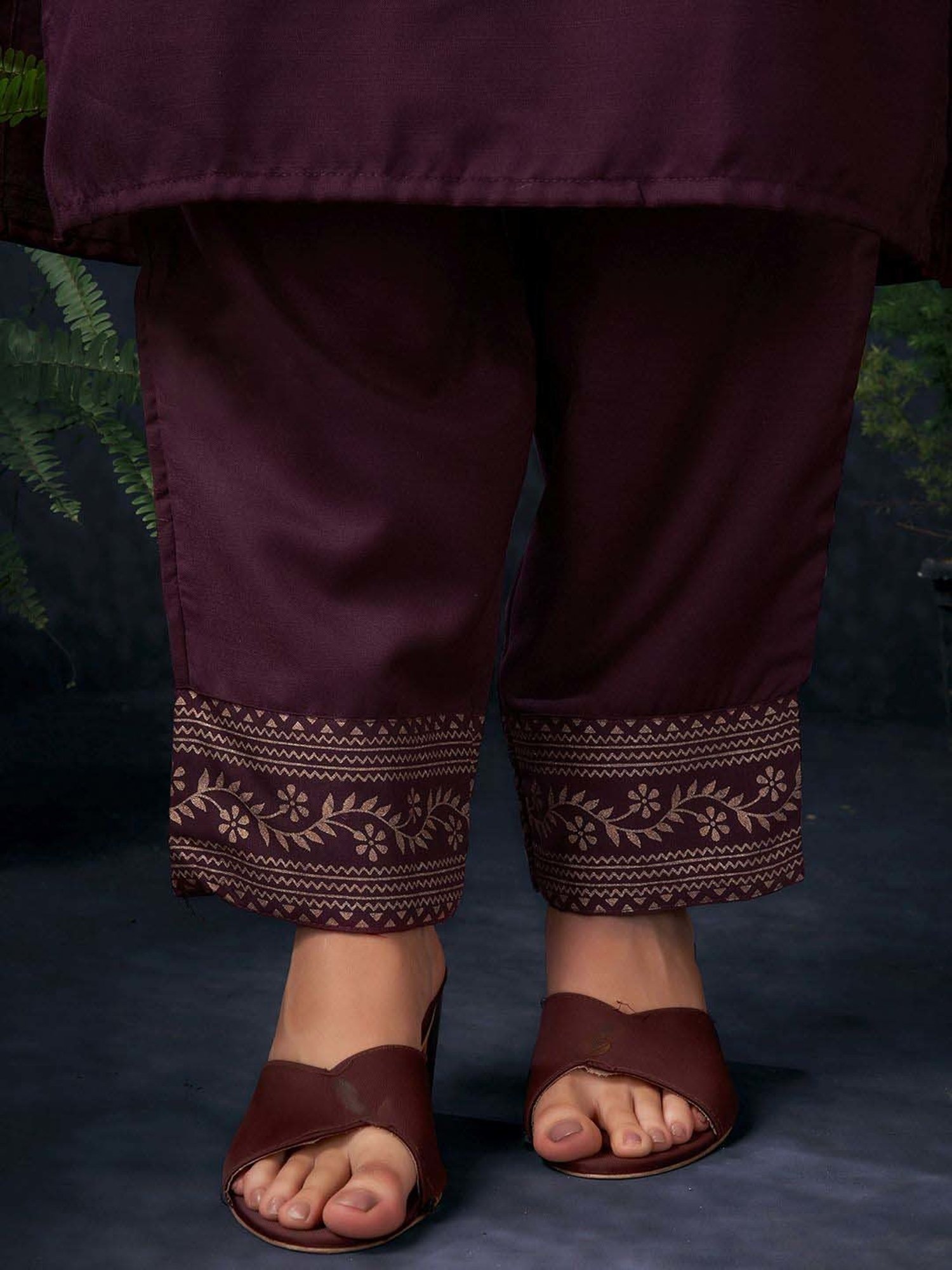 Skylee Maroon Cotton Embroidered Kurta Pant Set With Dupatta