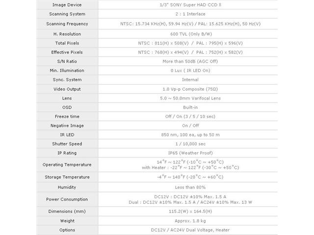 KTNC KPC-LP850NH License Plate Capture Camera 600 TVL 100 LED 90 FT 24V Capture upto 75MPH