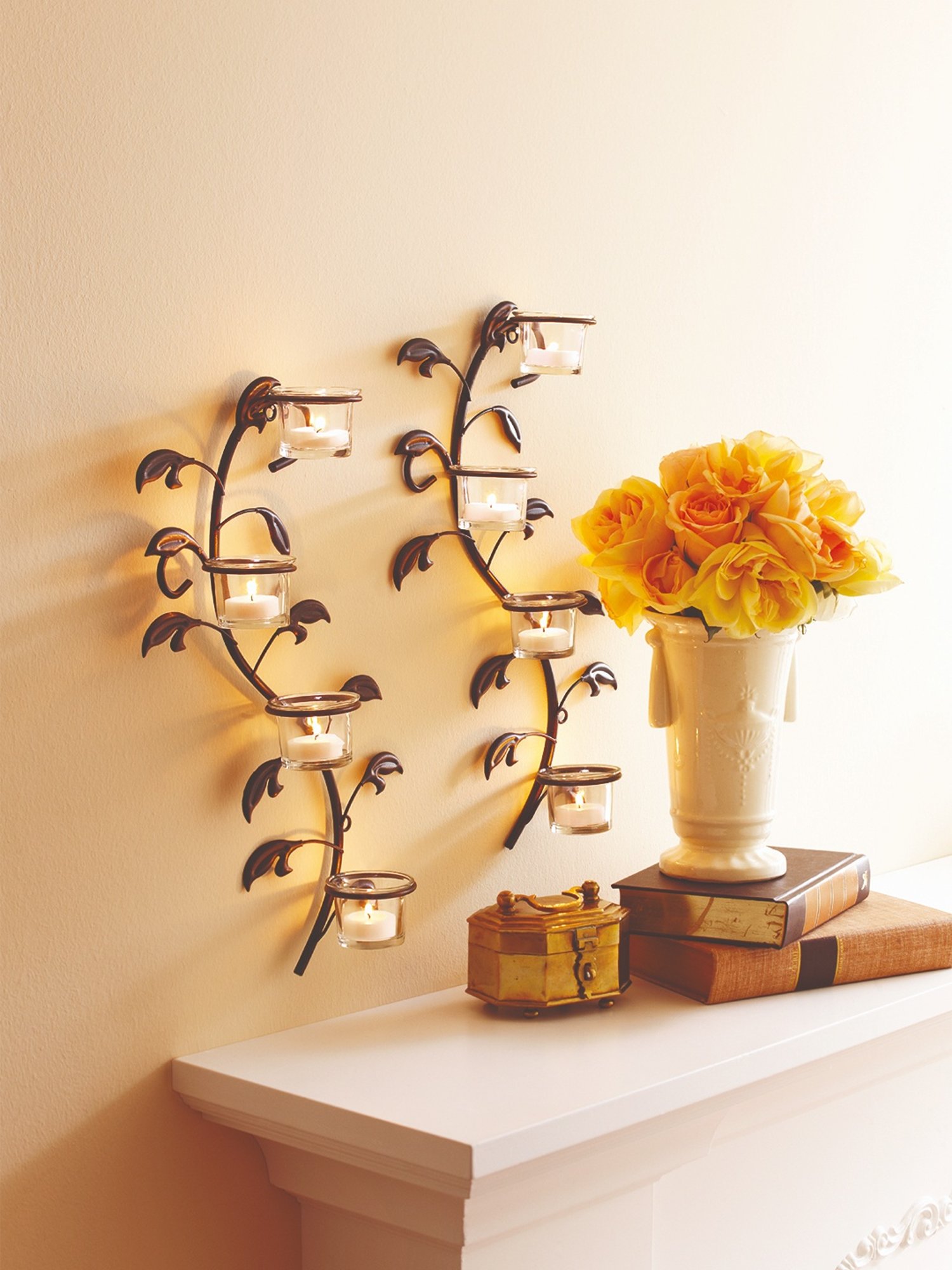 Hosley Wall Sconce with Glass Cup and Candle Holders with Bonus Tealight Candles Set of - 2