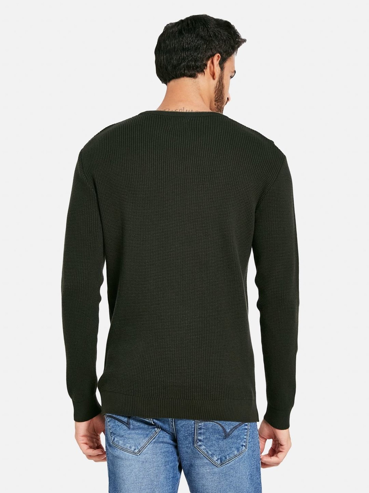 METTLE Olive Cotton Regular Fit Sweater