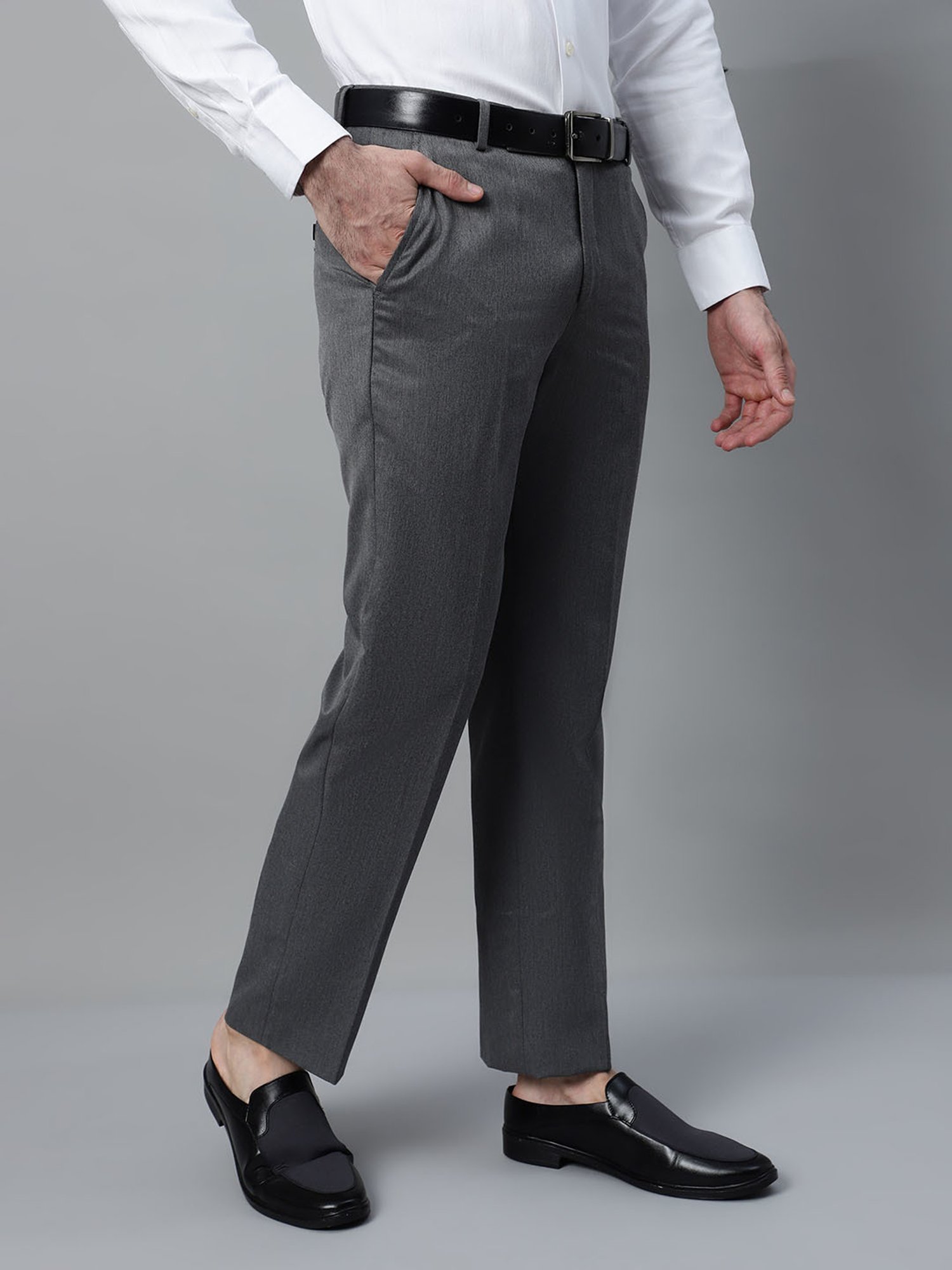 Cantabil Grey Poly Viscose Regular fit  Trousers