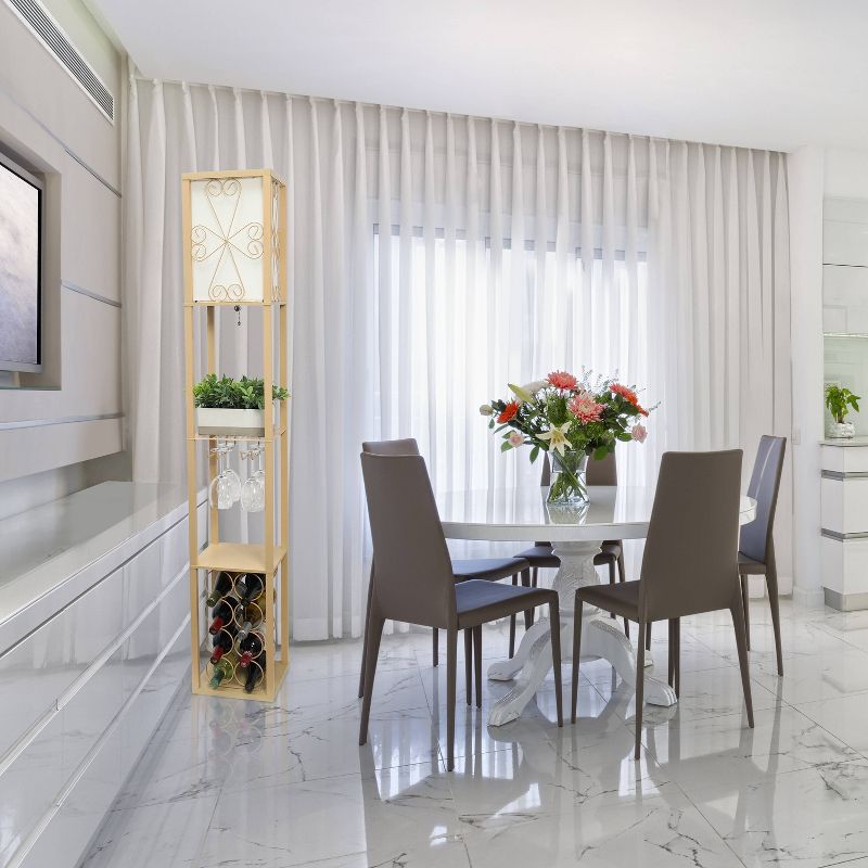 Etagere Organizer Storage Shelf Floor Lamp with Linen Shade Tan - Simple Designs