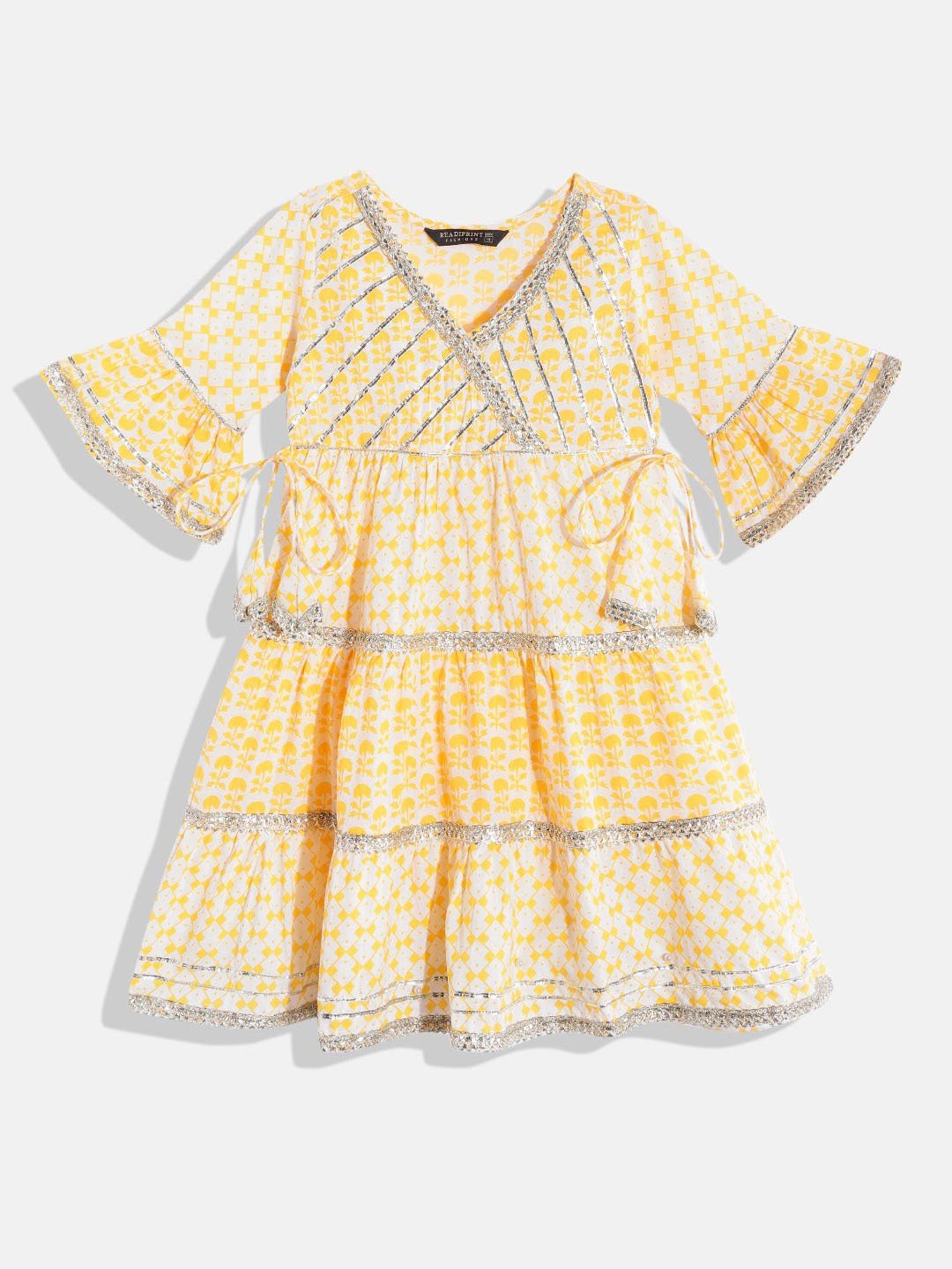 READIPRINT FASHIONS Kids White Lace Full Sleeves Dress