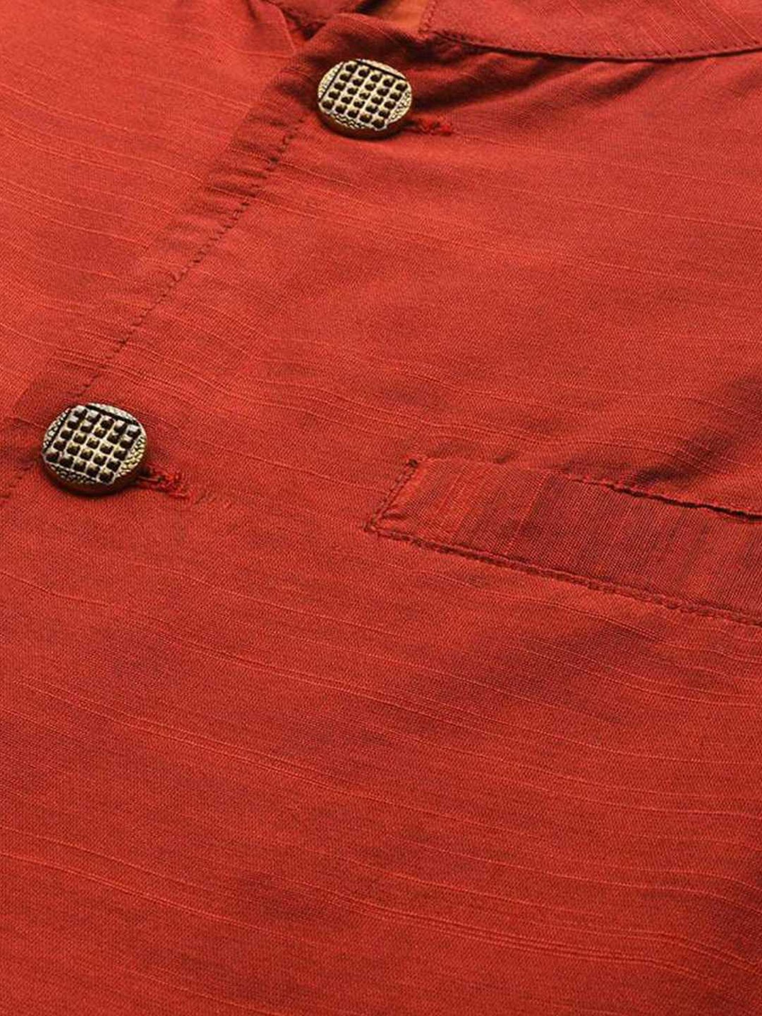 Indo Era Orange Cotton Regular Fit Nehru Jacket