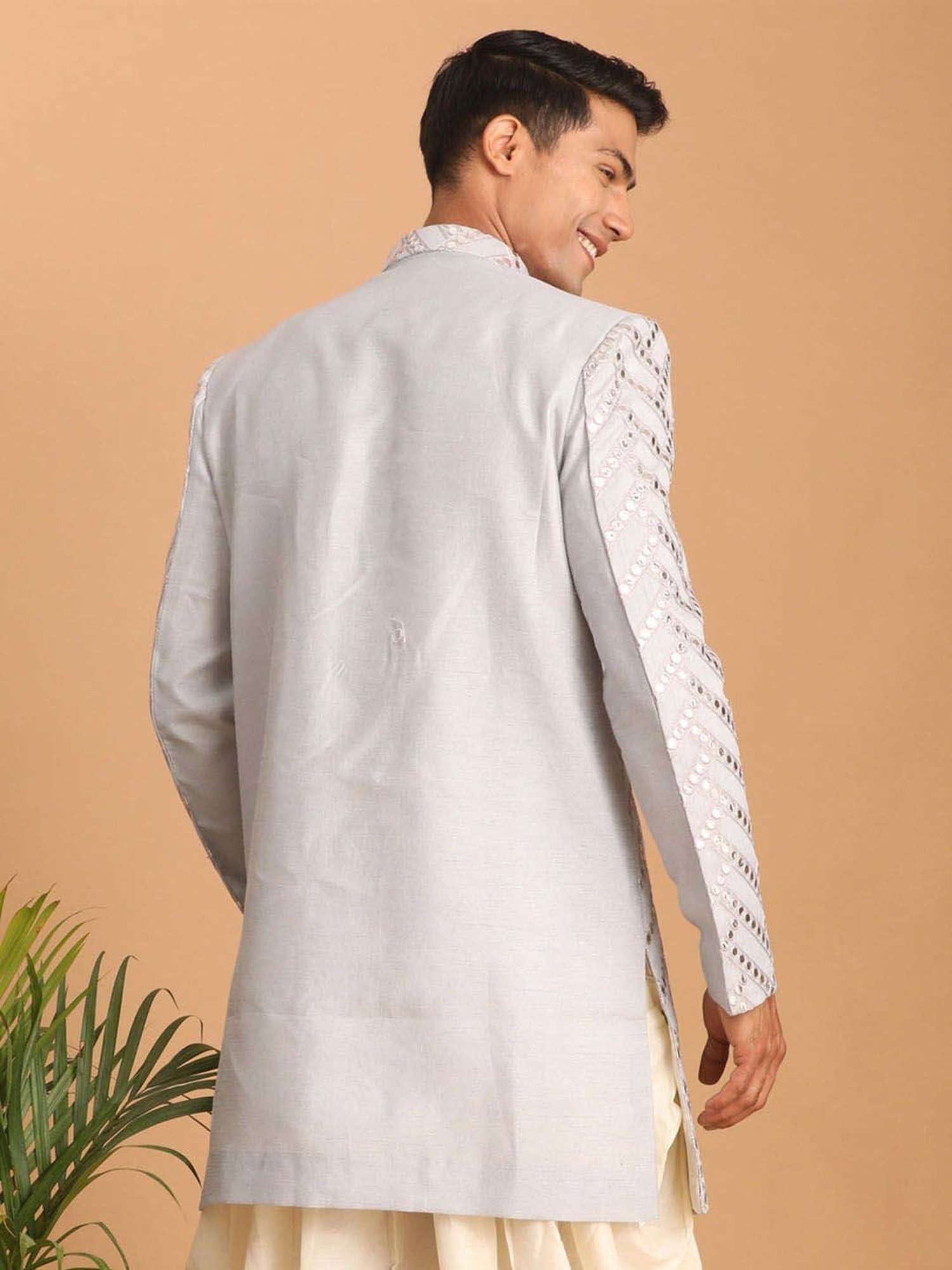 Benstoke Black & Maroon Regular Fit Sherwani Set