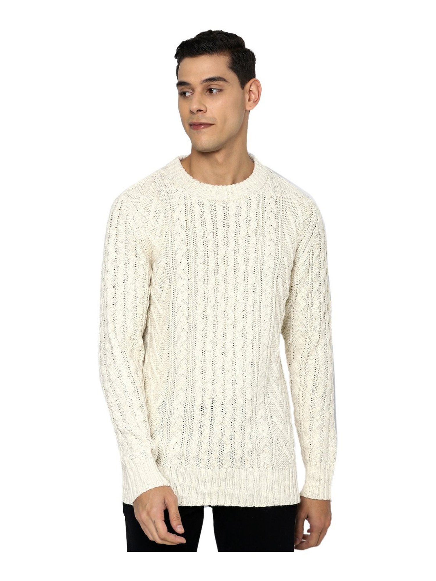 American Eagle Outfitters Cream Regular Fit Self Pattern Sweater