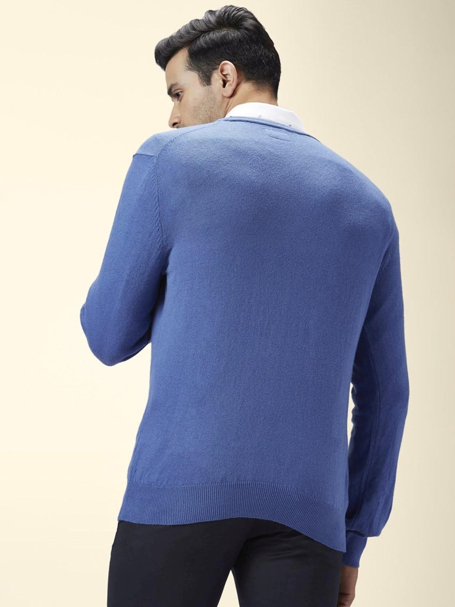 Byford By Pantaloons Medium Blue Cotton Regular Fit Sweaters