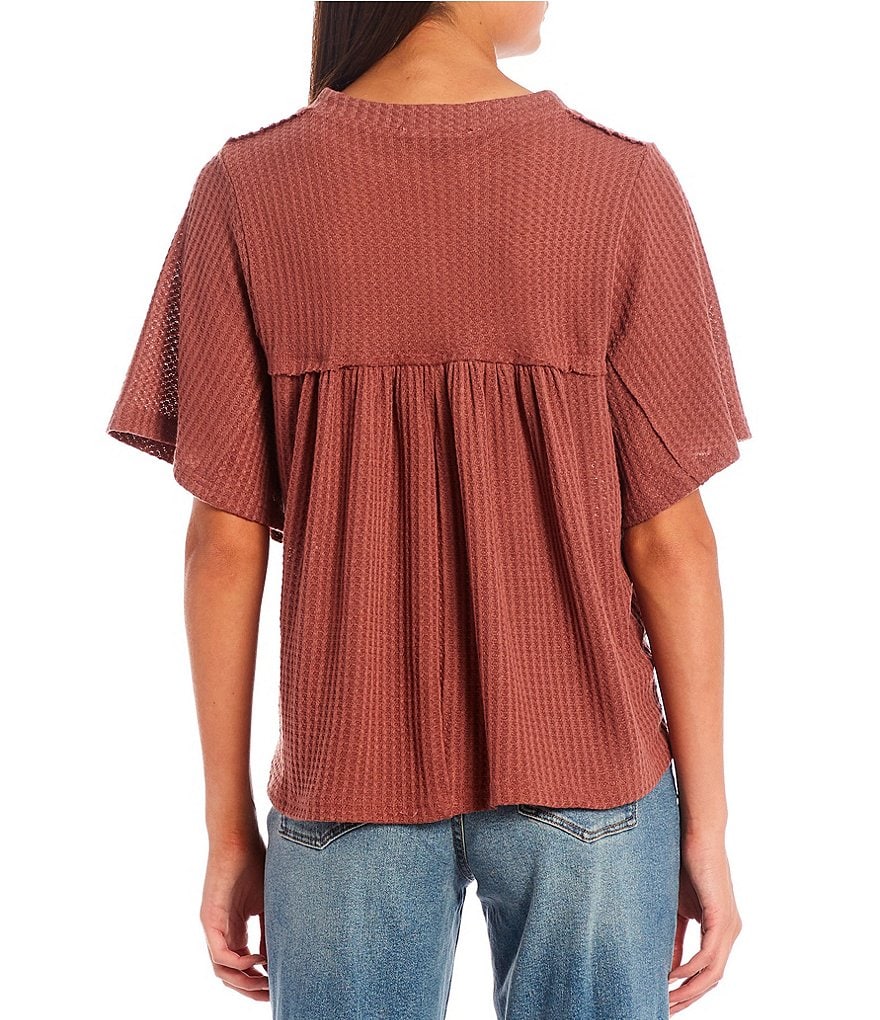 Honey & Sparkle Flutter Sleeve Waffle Knit Top