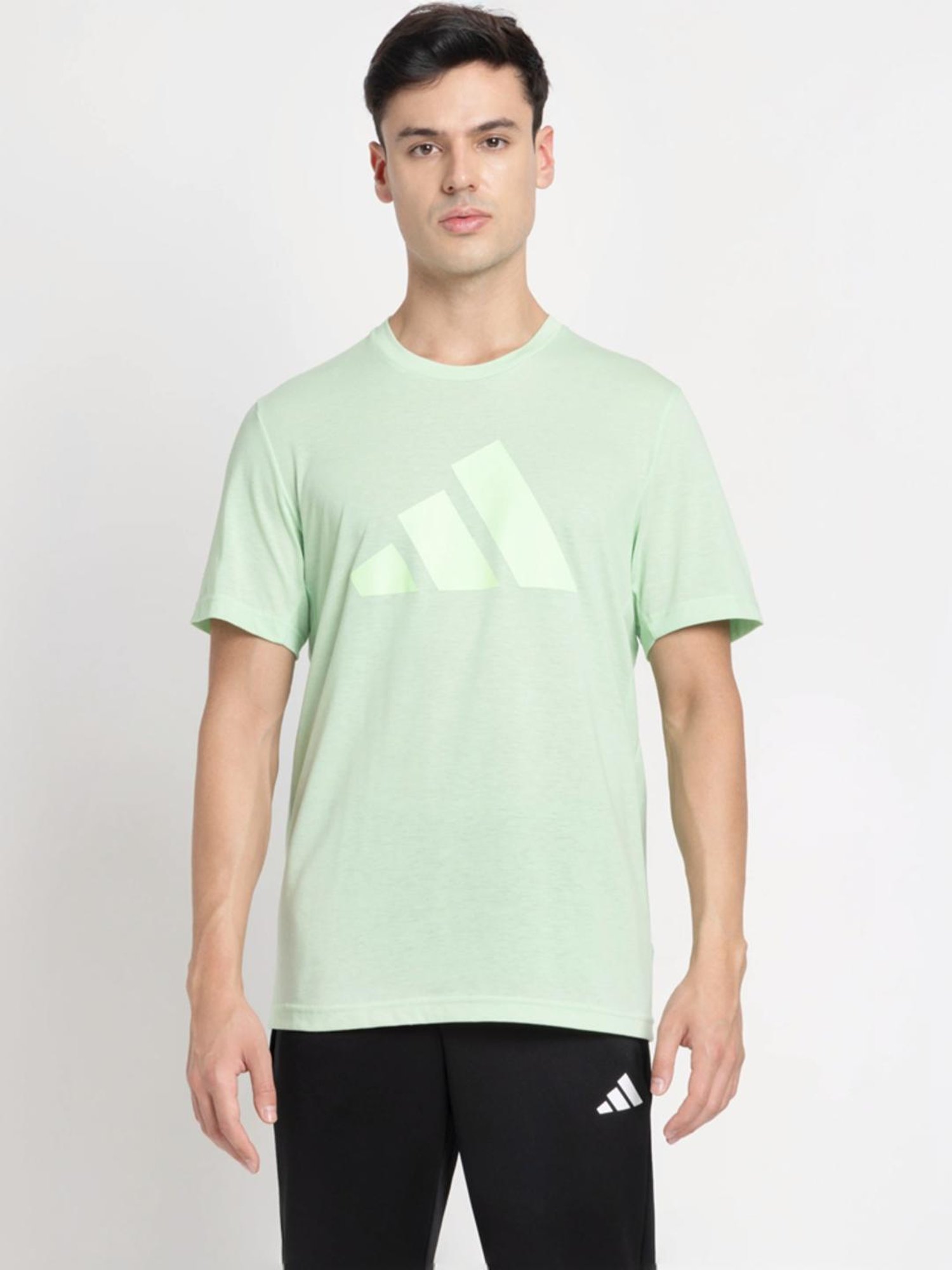 Adidas Green Regular Fit Logo Printed T-Shirt