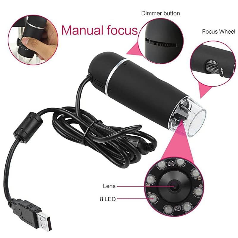 5MP 20300X USB Digital Microscope Magnifier Video Camera 8 LED Illumination with Intensity ControlBase StandSoftware for Windows Mac Vista