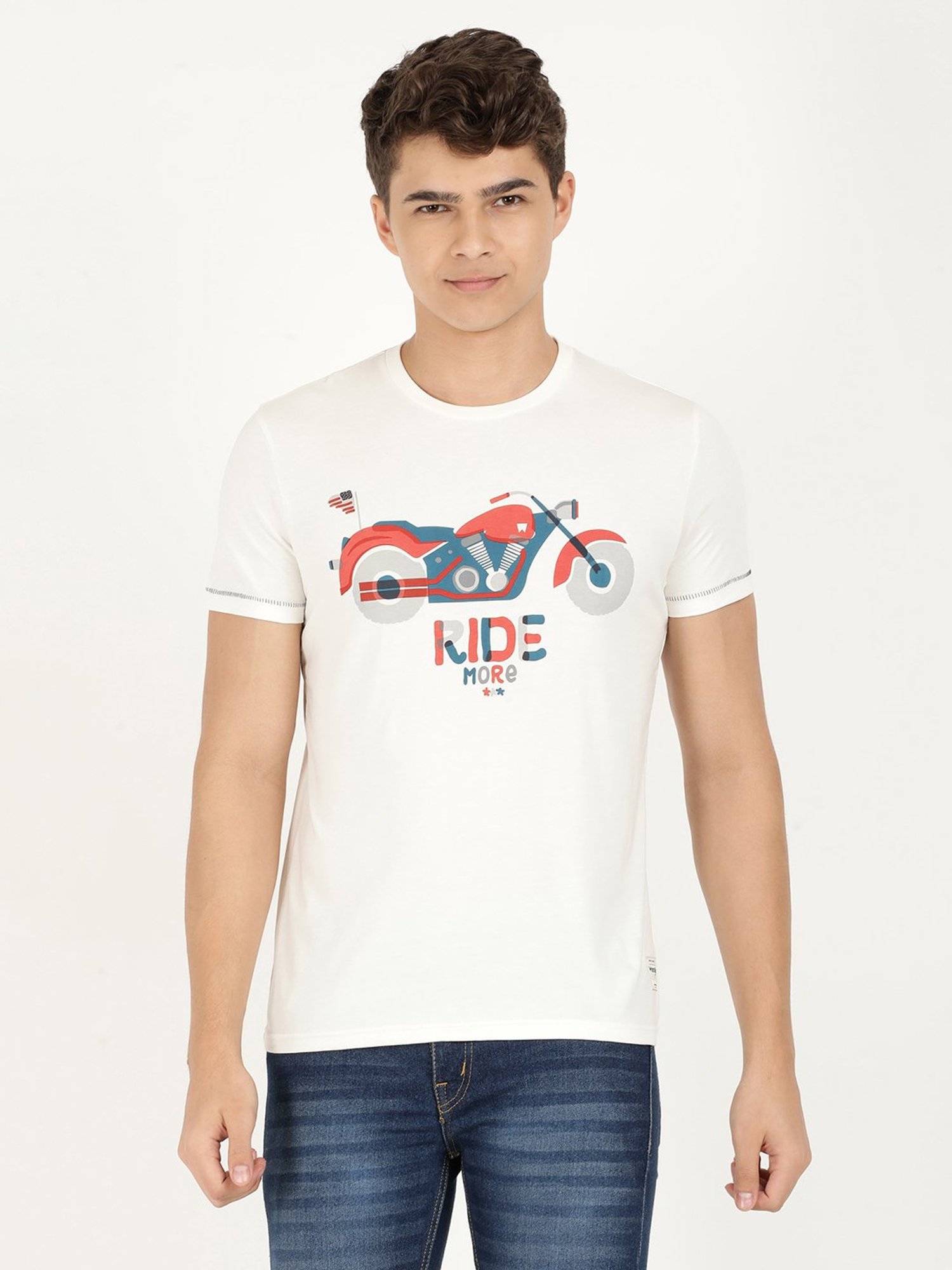 Wrangler Snow White Cotton Regular Fit Printed T-Shirt