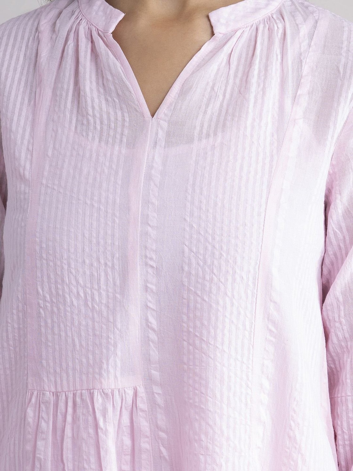 Pink Fort Pink Cotton Striped Kurta Pant Set