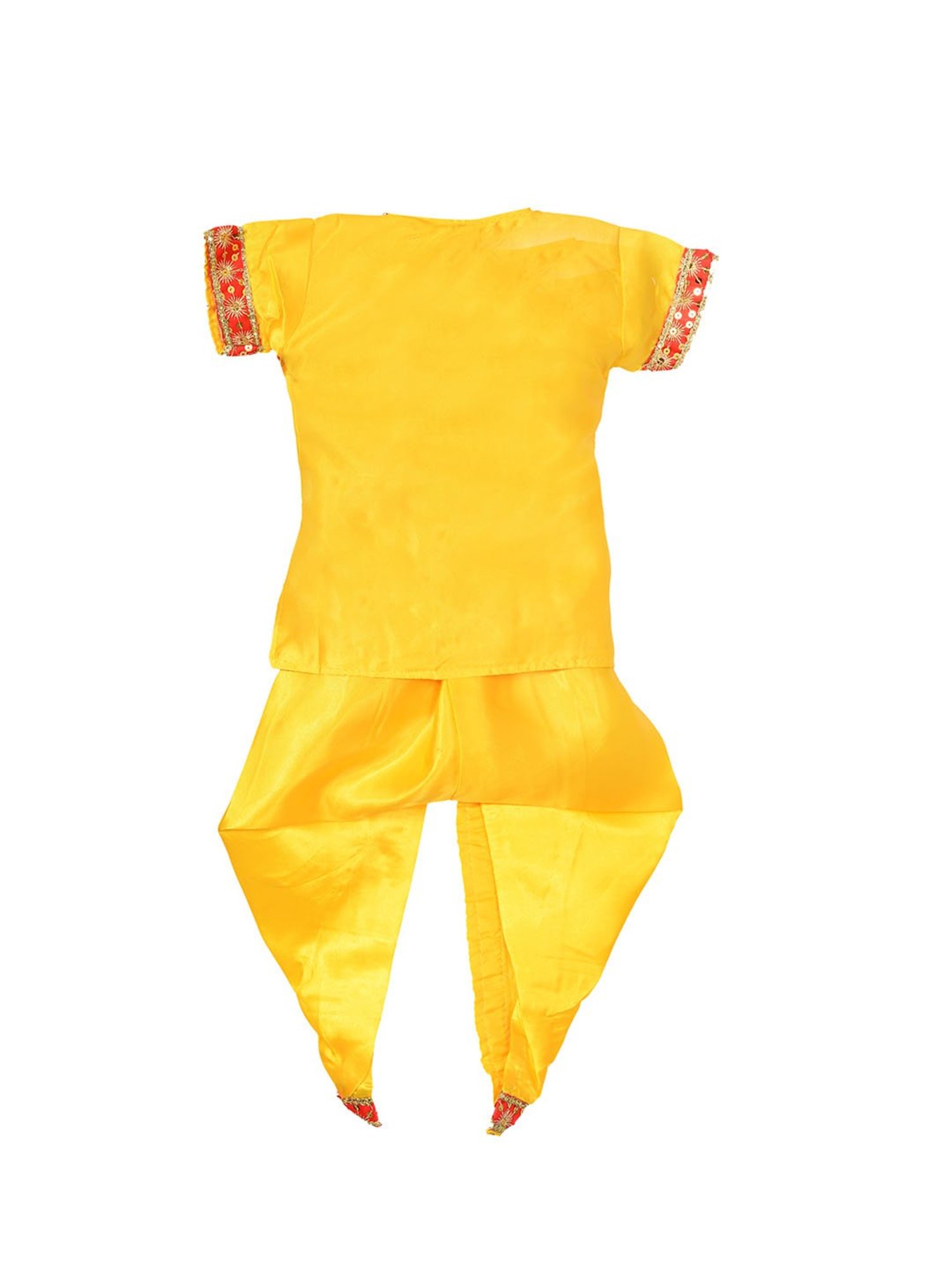 Ahhaaaa Kids Yellow Embroidered Kurta, Dhoti, Pagri, Flute& Set