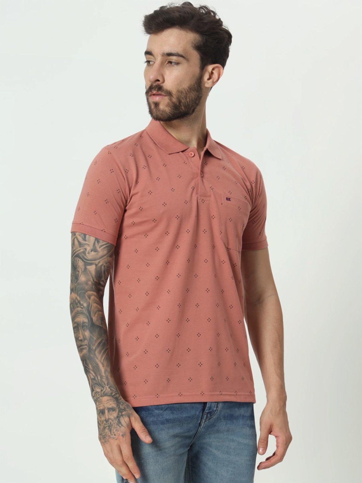 Tab91 Pink Regular Fit Printed Polo T-Shirts