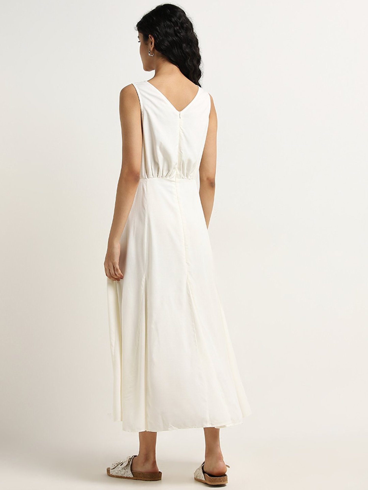 Bombay Paisley by Westside Ivory Embroidered Cut-out A-Line Dress