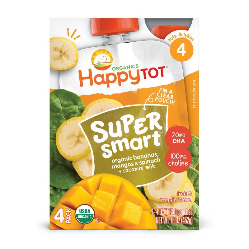 HappyTot Super Smart 4pk Organic Bananas Mangos & Spinach with Coconut Milk - 16oz